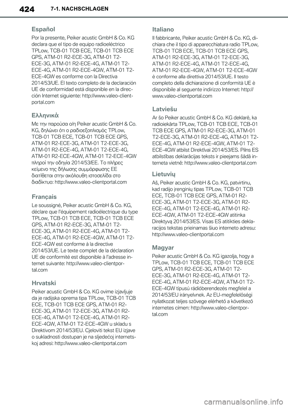 TOYOTA SUPRA 2020  Betriebsanleitungen (in German) 424
Supra Owners Manual_EM
7-1. NACHSCHLAGEN
Supra_OM_German_OM99V76M.book  424 ページ  ２０１９年８月２８日　水曜日　午後４時１４分 