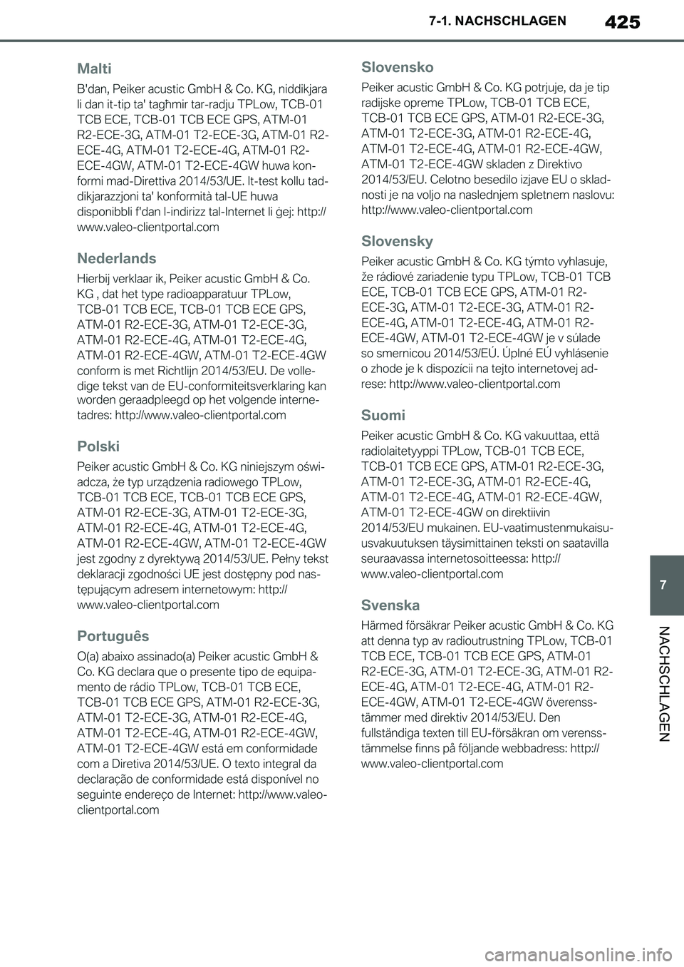 TOYOTA SUPRA 2020  Betriebsanleitungen (in German) 425
7
Supra Owners Manual_EM
7-1. NACHSCHLAGEN
NACHSCHLAGEN
Supra_OM_German_OM99V76M.book  425 ページ  ２０１９年８月２８日　水曜日　午後４時１４分 