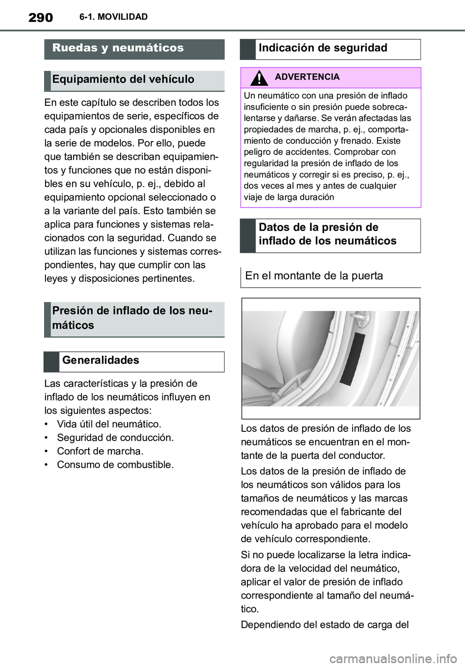 TOYOTA SUPRA 2020 Manuale de Empleo (in Spanish) 290
Supra Owners Manual_ES
6-1. MOVILIDAD
En este capítulo se describen todos los
equipamientos de serie, específicos de
cada país y opcionales disponibles en
la serie de modelos. Por ello, pue TOYOTA SUPRA 2020 Manuale de Empleo (in Spanish) 290
Supra Owners Manual_ES
6-1. MOVILIDAD
En este capítulo se describen todos los
equipamientos de serie, específicos de
cada país y opcionales disponibles en
la serie de modelos. Por ello, pue