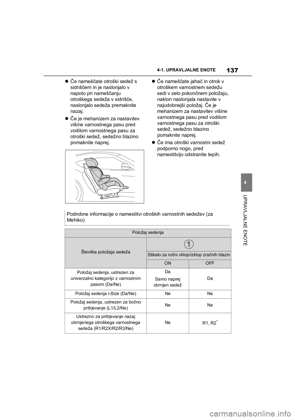 TOYOTA SUPRA 2020 Navodila Za Uporabo (in Slovenian) 137
4
Supra Owners Manual4-1. UPRAVLJALNE ENOTE
UPRAVLJALNE ENOTE
Če nameščate otroški sedež s
sidriščem in je naslonjalo v
napoto pri nameščanju
otroškega sedeža v sidrišče,
nasl TOYOTA SUPRA 2020 Navodila Za Uporabo (in Slovenian) 137
4
Supra Owners Manual4-1. UPRAVLJALNE ENOTE
UPRAVLJALNE ENOTE
Če nameščate otroški sedež s
sidriščem in je naslonjalo v
napoto pri nameščanju
otroškega sedeža v sidrišče,
nasl