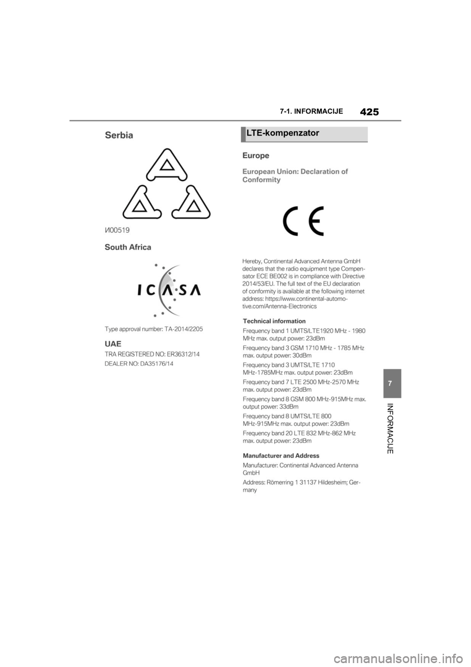 TOYOTA SUPRA 2020  Navodila Za Uporabo (in Slovenian) 425
7
Supra Owners Manual7-1. INFORMACIJE
INFORMACIJE
LTE-kompenzator
Supra_OM_General_OM99W08E_1_2003.book  Page 425  Monday, May 18, 2020  6:27 PM 