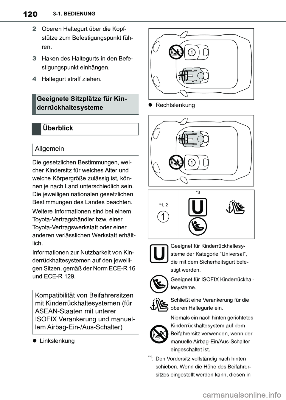 TOYOTA SUPRA 2021  Betriebsanleitungen (in German) 1203-1. BEDIENUNG
Supra Owners Manual_M (from Nov. 20 Prod.)2Oberen Haltegurt über die Kopf-
stütze zum Befestigungspunkt füh-
ren.
3Haken des Haltegurts in den Befe-
stigungspunkt einhängen.
4H