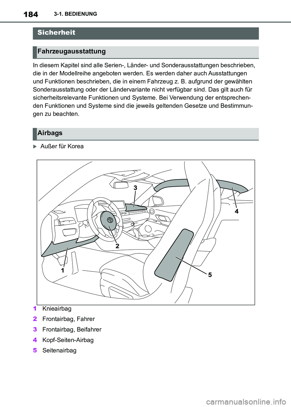 TOYOTA SUPRA 2021  Betriebsanleitungen (in German) 1843-1. BEDIENUNG
Supra Owners Manual_M (from Nov. 20 Prod.)In diesem Kapitel sind alle Serien-, Länder- und Sonderausstattungen beschrieben, 
die in der Modellreihe angeboten werden. Es werden dah
