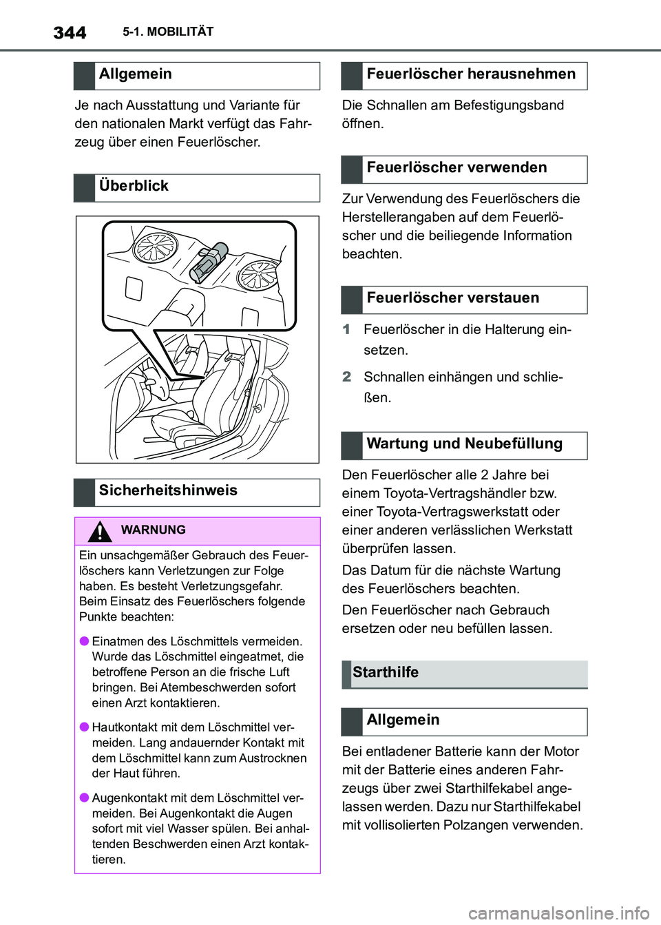 TOYOTA SUPRA 2021  Betriebsanleitungen (in German) 3445-1. MOBILITÄT
Supra Owners Manual_M (from Nov. 20 Prod.)Je nach Ausstattung und Variante für 
den nationalen Markt verfügt das Fahr-
zeug über einen Feuerlöscher.Die Schnallen am Befestigun