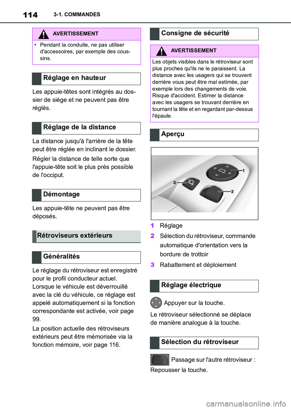 TOYOTA SUPRA 2021  Notices Demploi (in French) 1143-1. COMMANDES
Supra Owners Manual_K (from Nov. 20 Prod.)Les appuie-têtes sont intégrés au dos-
sier de siège et ne peuvent pas être 
réglés.
La distance jusquà larrière de la tête 
p