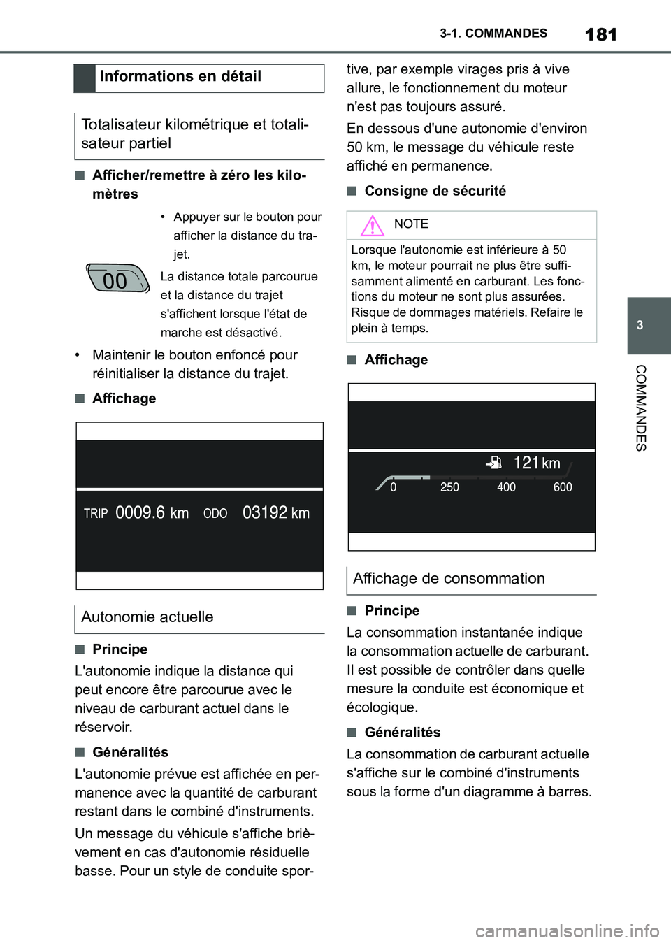 TOYOTA SUPRA 2021 Notices Demploi (in French) 181
3 3-1. COMMANDES
COMMANDES
Supra Owners Manual_K (from Nov. 20 Prod.)
■Afficher/remettre à zéro les kilo-
mètres
• Maintenir le bouton enfoncé pour
réinitialiser la distance du trajet. TOYOTA SUPRA 2021 Notices Demploi (in French) 181
3 3-1. COMMANDES
COMMANDES
Supra Owners Manual_K (from Nov. 20 Prod.)
■Afficher/remettre à zéro les kilo-
mètres
• Maintenir le bouton enfoncé pour
réinitialiser la distance du trajet.