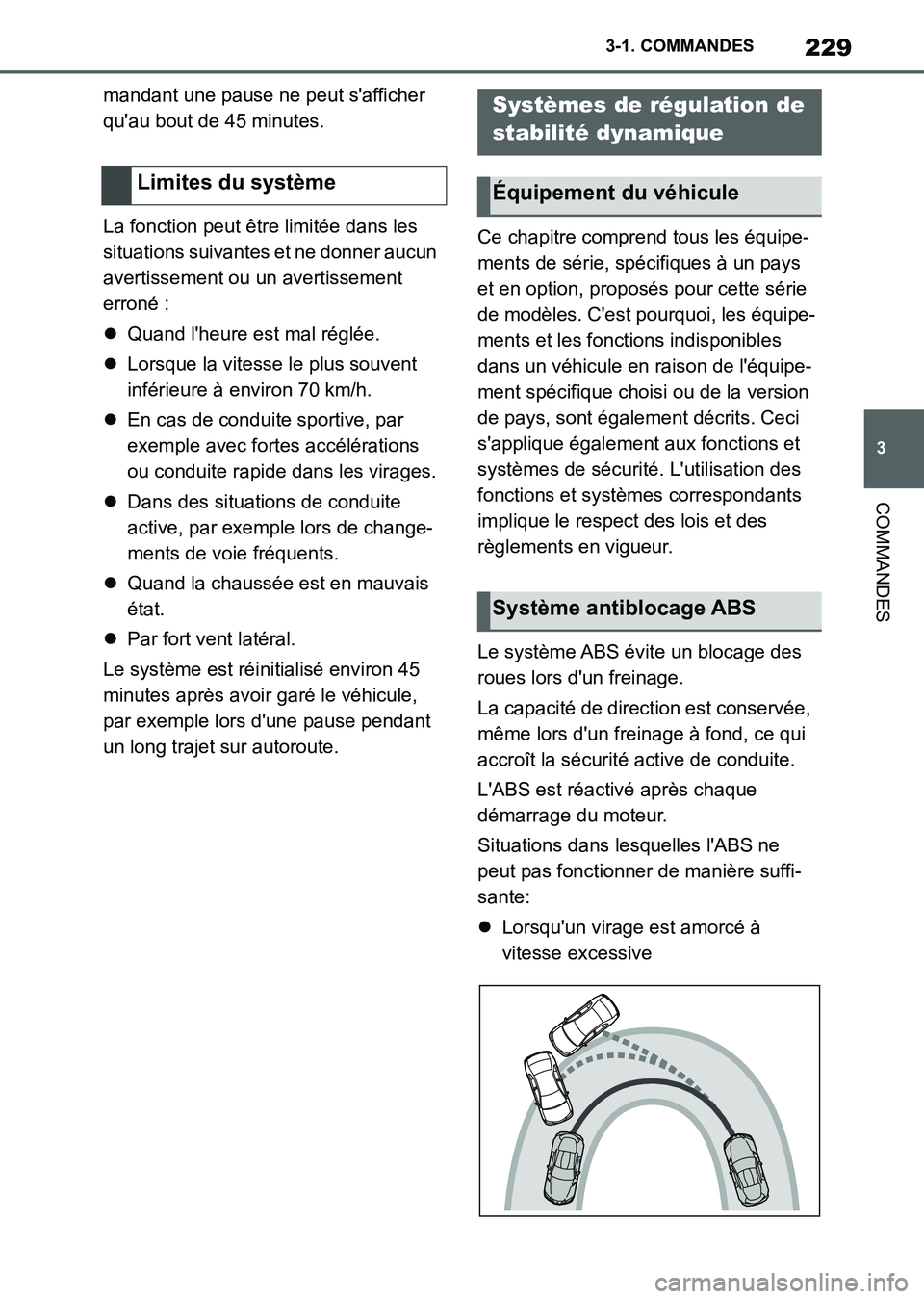 TOYOTA SUPRA 2021 Notices Demploi (in French) 229
3 3-1. COMMANDES
COMMANDES
Supra Owners Manual_K (from Nov. 20 Prod.)mandant une pause ne peut safficher
quau bout de 45 minutes.
La fonction peut être limitée dans les
situations suivante TOYOTA SUPRA 2021 Notices Demploi (in French) 229
3 3-1. COMMANDES
COMMANDES
Supra Owners Manual_K (from Nov. 20 Prod.)mandant une pause ne peut safficher
quau bout de 45 minutes.
La fonction peut être limitée dans les
situations suivante