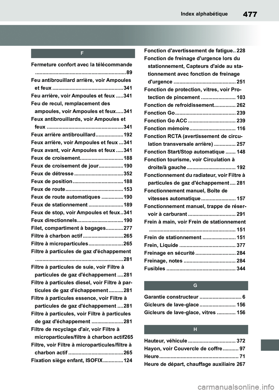 TOYOTA SUPRA 2021 Notices Demploi (in French) 477Index alphabétique
Supra Owners Manual_K (from Nov. 20 Prod.)
F
Fermeture confort avec la télécommande
............................................................... 89
Feu antibrouillard arr TOYOTA SUPRA 2021 Notices Demploi (in French) 477Index alphabétique
Supra Owners Manual_K (from Nov. 20 Prod.)
F
Fermeture confort avec la télécommande
............................................................... 89
Feu antibrouillard arr
