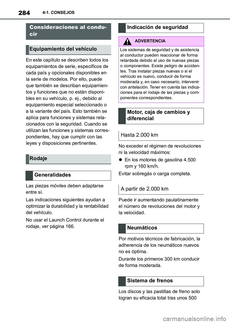 TOYOTA SUPRA 2021  Manuale de Empleo (in Spanish) 2844-1. CONSEJOS
Supra Owners Manual_S (from Nov. 20 Prod.)
4-1.CONSEJOS
En este capítulo se describen todos los 
equipamientos de serie, específicos de 
cada país y opcionales disponibles en 
la