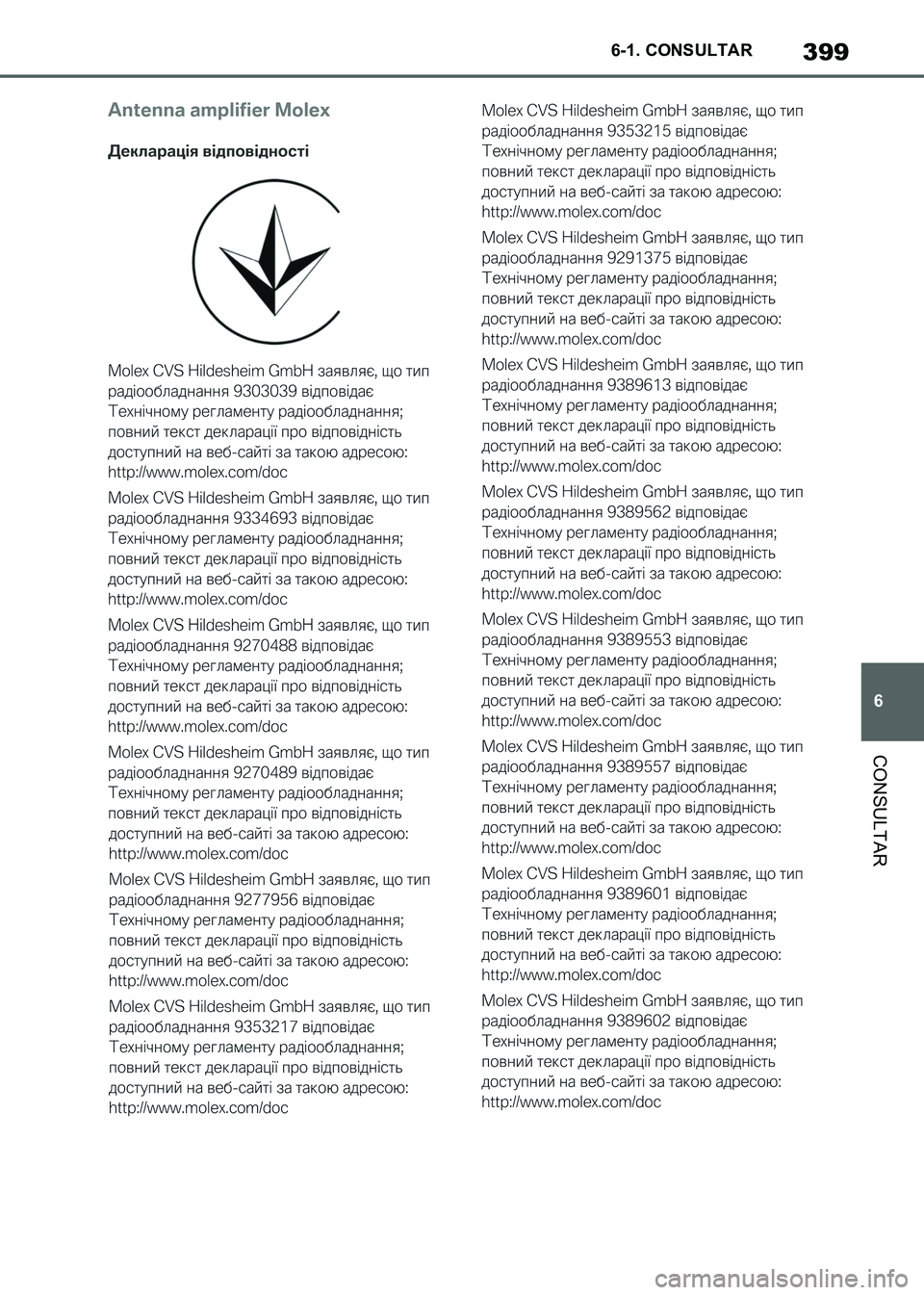 TOYOTA SUPRA 2021  Manuale de Empleo (in Spanish) 399
6 6-1. CONSULTAR
CONSULTAR
Supra Owners Manual_S (from Nov. 20 Prod.)
Supra_OM_Spanish_OM99X80S.book  399 ページ  ２０２０年８月２６日　水曜日　午後１時３１分 