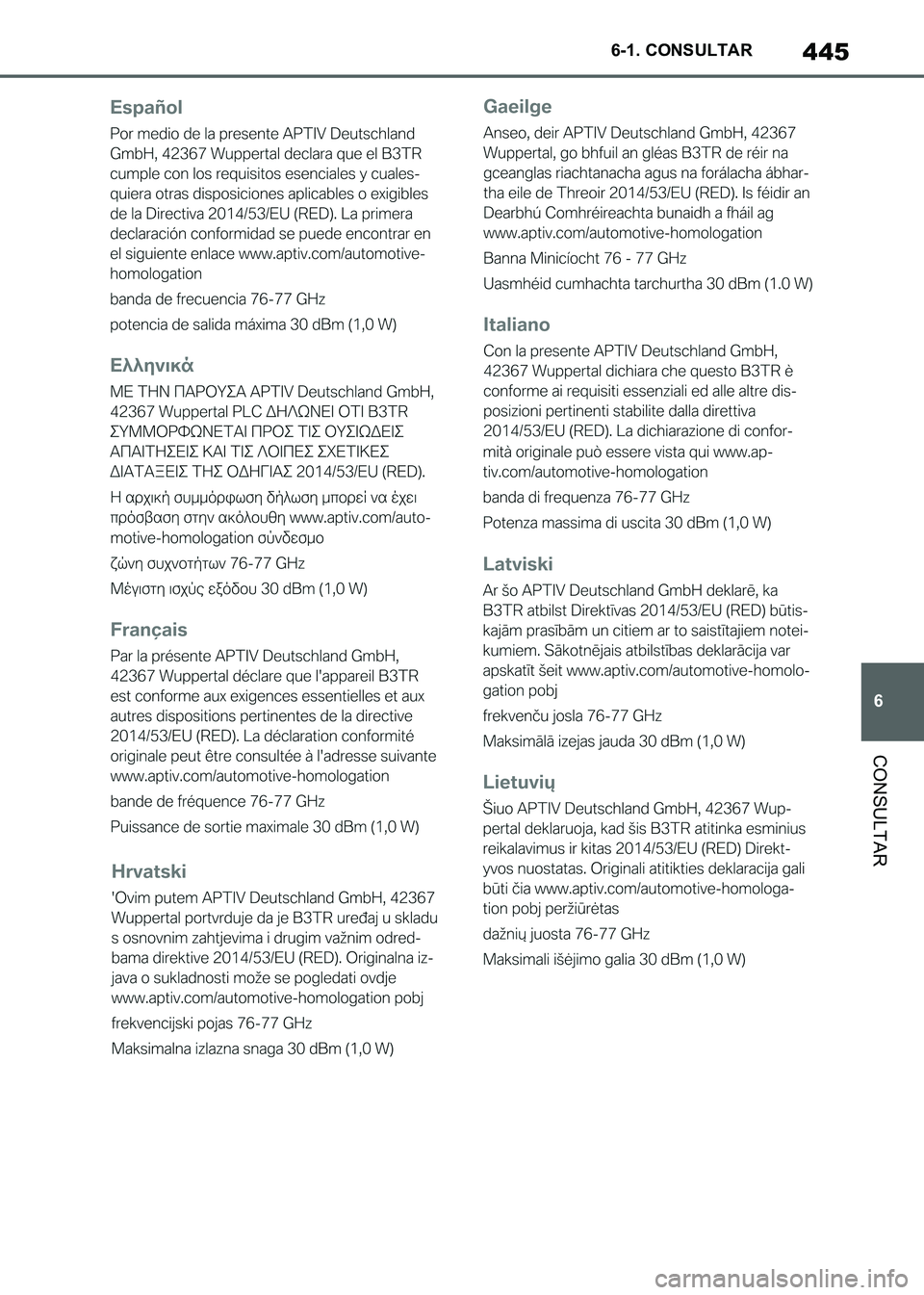 TOYOTA SUPRA 2021  Manuale de Empleo (in Spanish) 445
6 6-1. CONSULTAR
CONSULTAR
Supra Owners Manual_S (from Nov. 20 Prod.)
Supra_OM_Spanish_OM99X80S.book  445 ページ  ２０２０年８月２６日　水曜日　午後１時３１分 
