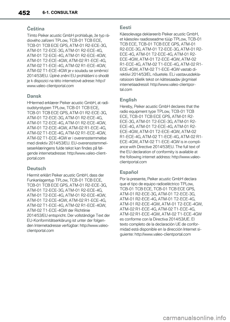 TOYOTA SUPRA 2021  Manuale de Empleo (in Spanish) 4526-1. CONSULTAR
Supra Owners Manual_S (from Nov. 20 Prod.)
Supra_OM_Spanish_OM99X80S.book  452 ページ  ２０２０年８月２６日　水曜日　午後１時３１分 