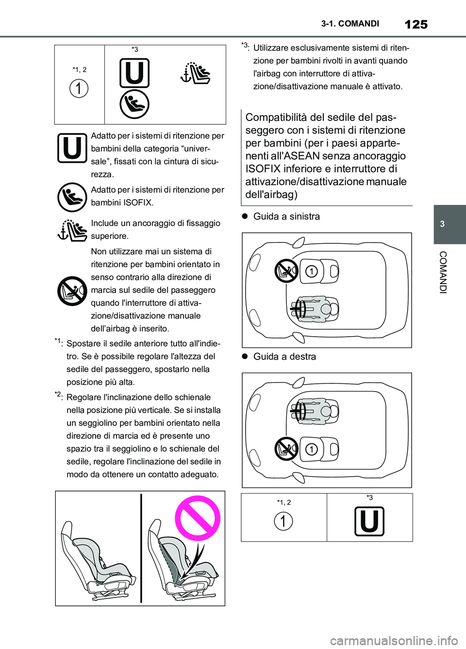 TOYOTA SUPRA 2021 Manuale duso (in Italian) 125
3 3-1. COMANDI
COMANDI
Supra Owners Manual_L (from Nov. 20 Prod.)
*1: Spostare il sedile anteriore tutto allindie-
tro. Se è possibile regolare laltezza del
sedile del passeggero, spostarlo TOYOTA SUPRA 2021 Manuale duso (in Italian) 125
3 3-1. COMANDI
COMANDI
Supra Owners Manual_L (from Nov. 20 Prod.)
*1: Spostare il sedile anteriore tutto allindie-
tro. Se è possibile regolare laltezza del
sedile del passeggero, spostarlo