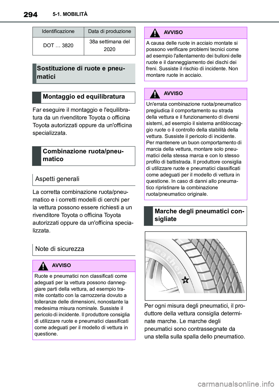 TOYOTA SUPRA 2021 Manuale duso (in Italian) 2945-1. MOBILITÀ
Supra Owners Manual_L (from Nov. 20 Prod.)Far eseguire il montaggio e lequilibra-
tura da un rivenditore Toyota o officina
Toyota autorizzati oppure da unofficina
specializzata TOYOTA SUPRA 2021 Manuale duso (in Italian) 2945-1. MOBILITÀ
Supra Owners Manual_L (from Nov. 20 Prod.)Far eseguire il montaggio e lequilibra-
tura da un rivenditore Toyota o officina
Toyota autorizzati oppure da unofficina
specializzata