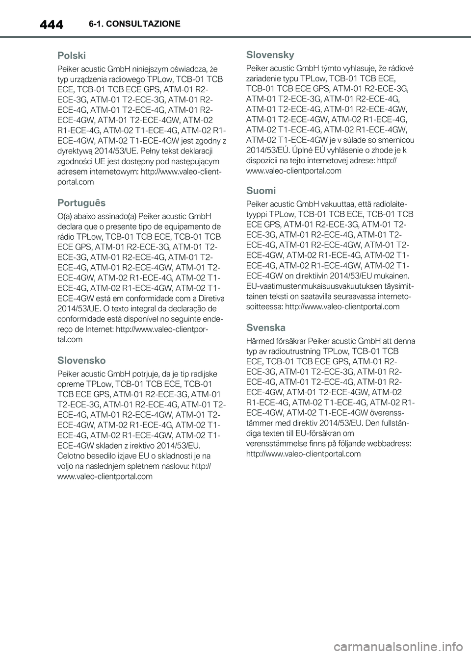 TOYOTA SUPRA 2021  Manuale duso (in Italian) 4446-1. CONSULTAZIONE
Supra Owners Manual_L (from Nov. 20 Prod.)
Supra_OM_Italian_OM99X81L_1_2011.book  444 ページ  ２０２０年８月２８日　金曜日　午後２時４９分 