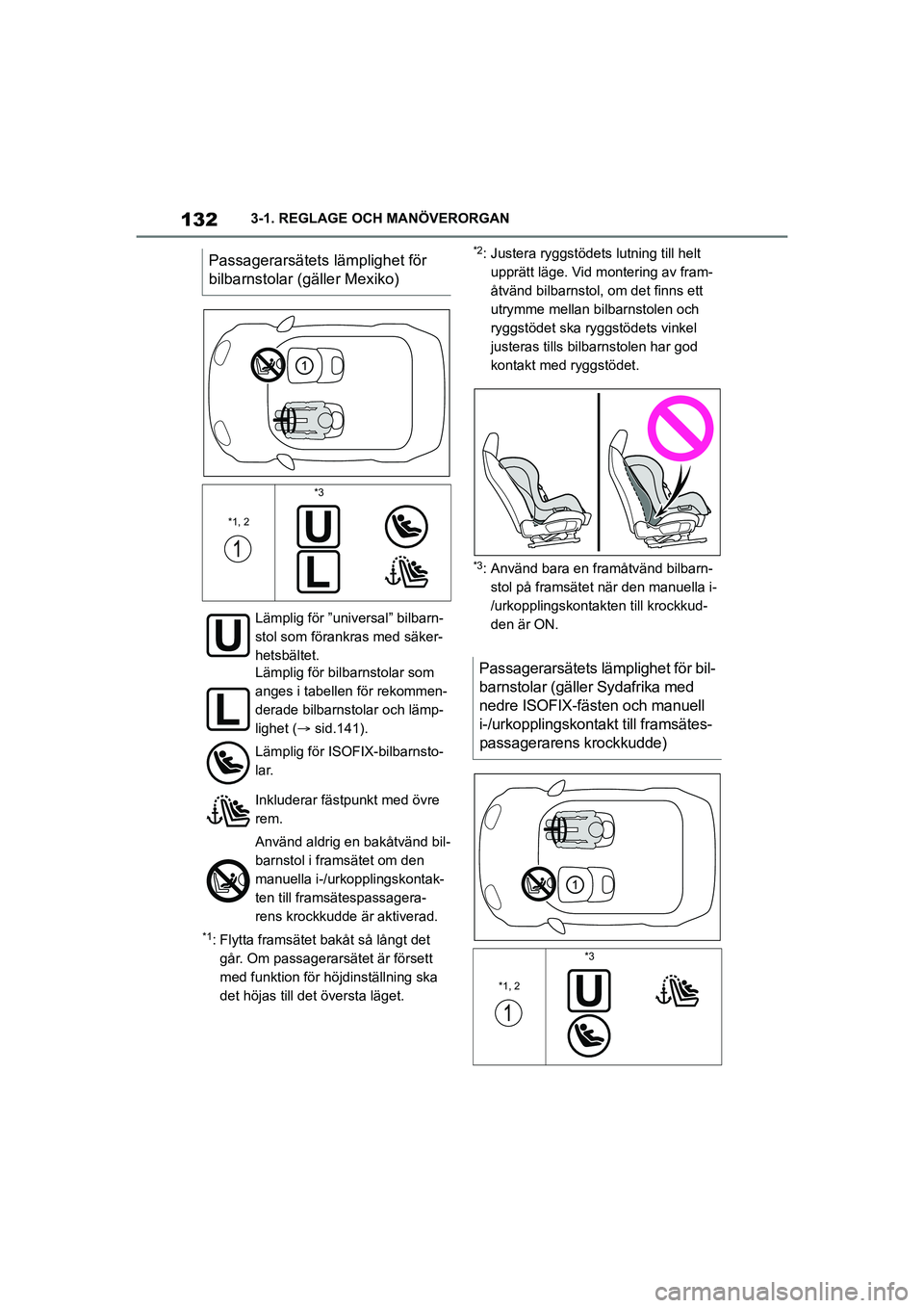 TOYOTA SUPRA 2021 Bruksanvisningar (in Swedish) 1323-1. REGLAGE OCH MANÖVERORGAN
Supra Owners Manual_E (from Nov. 20 Prod.)
*1: Flytta framsätet bakåt så långt det går. Om passagerarsätet är försett
med funktion för höjdinställning TOYOTA SUPRA 2021 Bruksanvisningar (in Swedish) 1323-1. REGLAGE OCH MANÖVERORGAN
Supra Owners Manual_E (from Nov. 20 Prod.)
*1: Flytta framsätet bakåt så långt det går. Om passagerarsätet är försett
med funktion för höjdinställning