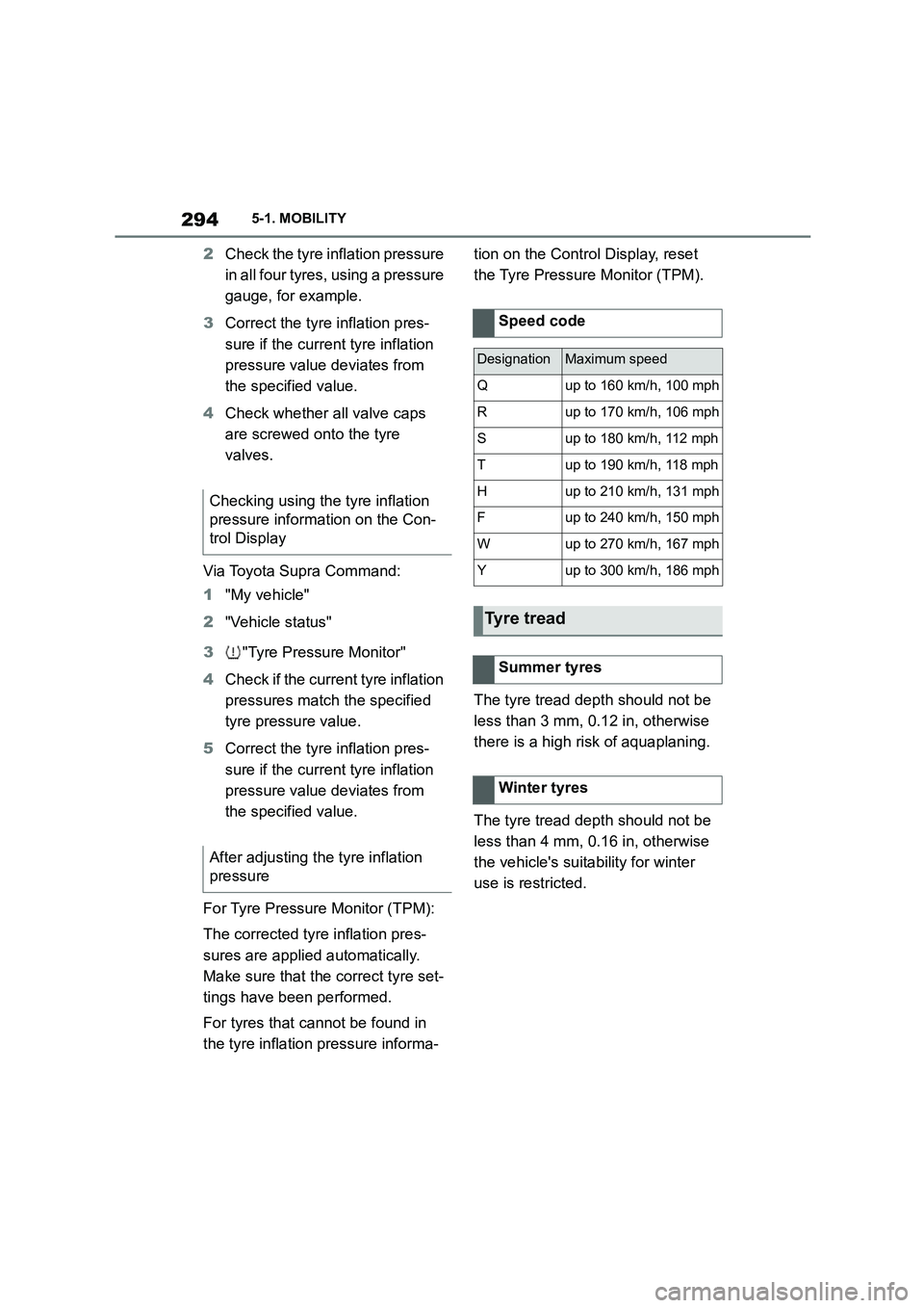 TOYOTA SUPRA 2022  Owners Manual 2945-1. MOBILITY
2Check the tyre inflation pressure  
in all four tyres, using a pressure 
gauge, for example. 
3 Correct the tyre inflation pres- 
sure if the current tyre inflation 
pressure value d