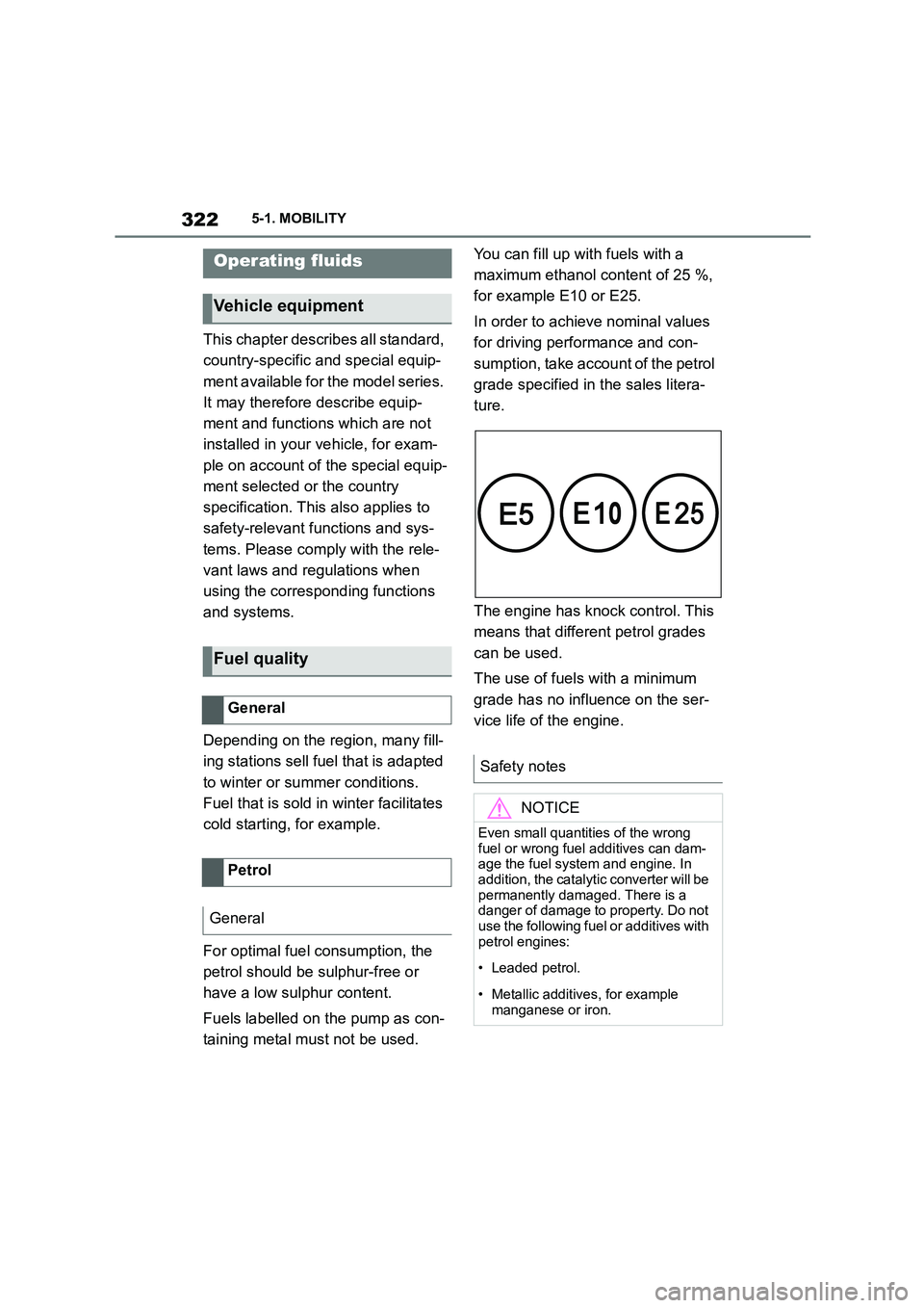 TOYOTA SUPRA 2022  Owners Manual 3225-1. MOBILITY
This chapter describes all standard,  
country-specific and special equip-
ment available for the model series. 
It may therefore describe equip-
ment and functions which are not 
ins