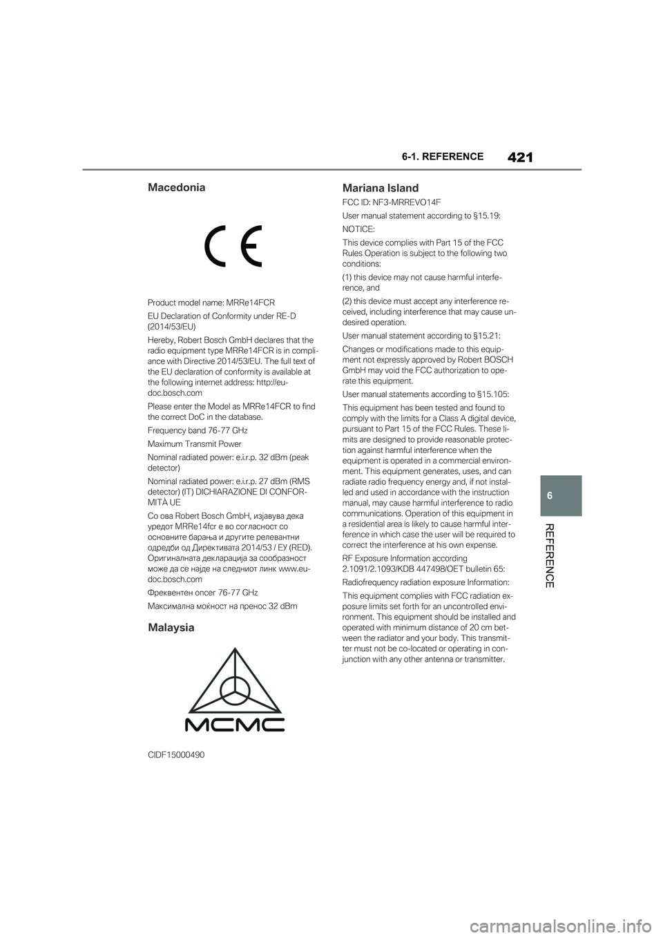 TOYOTA SUPRA 2022  Owners Manual 421
6 
6-1. REFERENCE
REFERENCE 