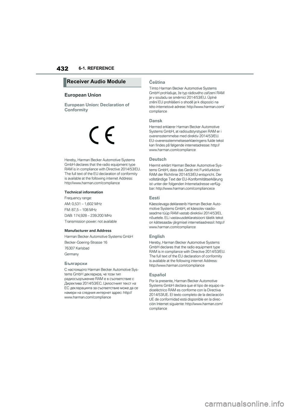 TOYOTA SUPRA 2022  Owners Manual 4326-1. REFERENCE
Receiver Audio Module 