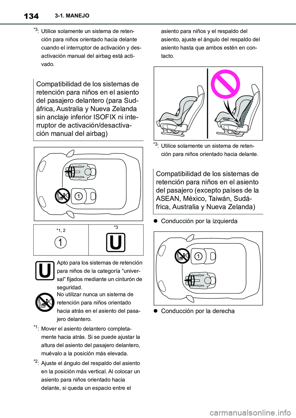 TOYOTA SUPRA 2022 Manuale de Empleo (in Spanish) 1343-1. MANEJO
*3: Utilice solamente un sistema de reten-
ción para niños orientado hacia delante
cuando el interruptor de activación y des-
activación manual del airbag está acti-
vado.
*1: Mov TOYOTA SUPRA 2022 Manuale de Empleo (in Spanish) 1343-1. MANEJO
*3: Utilice solamente un sistema de reten-
ción para niños orientado hacia delante
cuando el interruptor de activación y des-
activación manual del airbag está acti-
vado.
*1: Mov