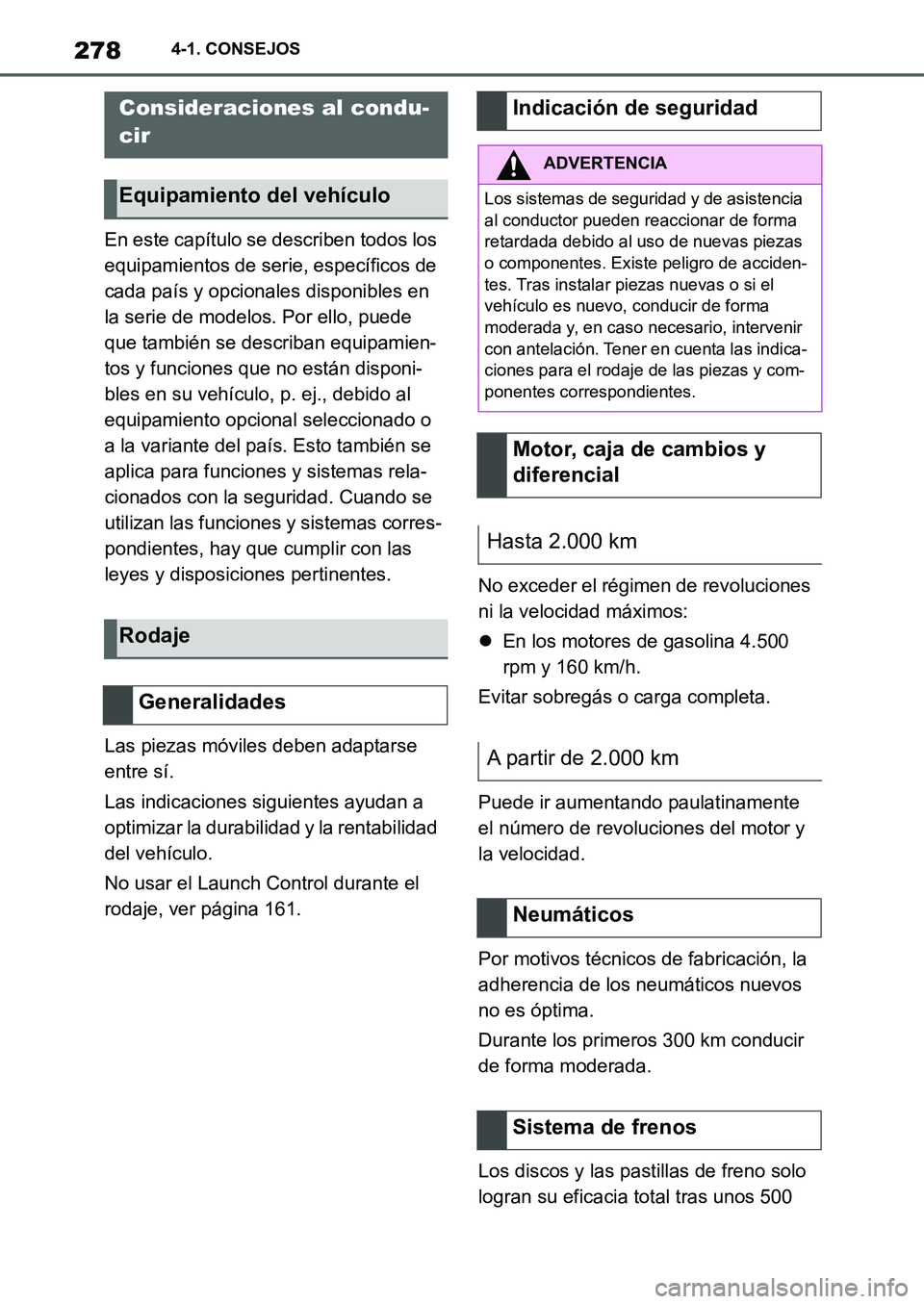 TOYOTA SUPRA 2022  Manuale de Empleo (in Spanish) 2784-1. CONSEJOS
4-1.CONSEJOS
En este capítulo se describen todos los 
equipamientos de serie, específicos de 
cada país y opcionales disponibles en 
la serie de modelos. Por ello, puede 
que tambi
