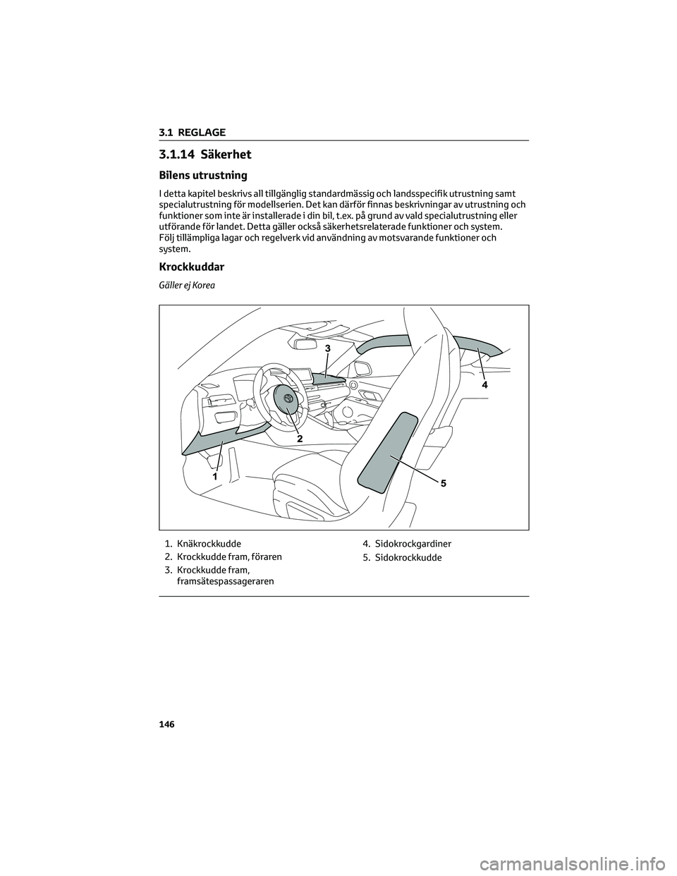 TOYOTA SUPRA 2022  Bruksanvisningar (in Swedish) 3.1.14 Säkerhet
Bilens utrustning
I detta kapitel beskrivs all tillgänglig standardmässig och landsspecifik utrustning samt
specialutrustning för modellserien. Det kan därför finnas beskrivninga
