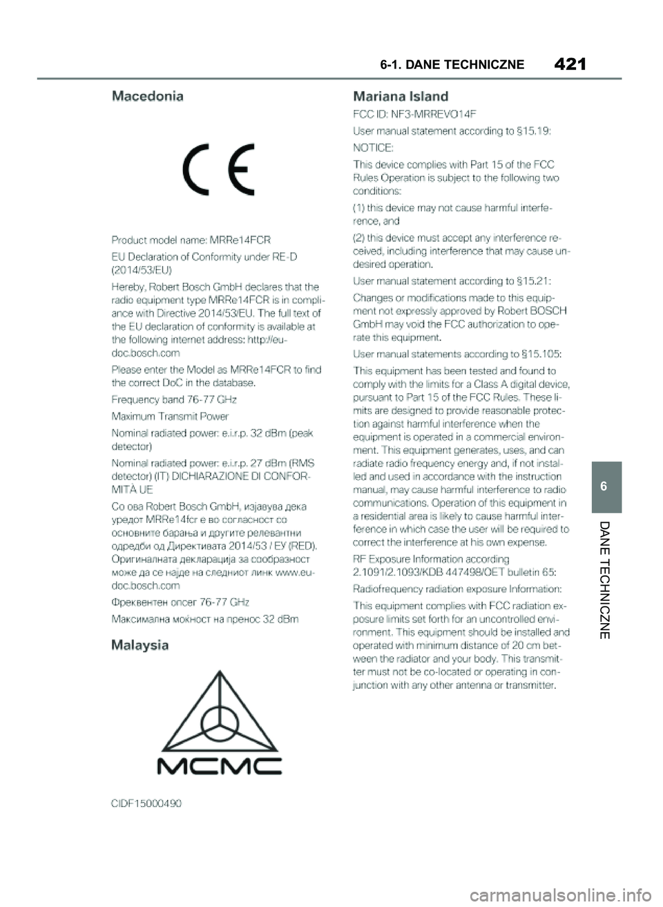TOYOTA SUPRA 2022  Instrukcja obsługi (in Polish) DANE TECHNICZNE
6-1. DANE TECHNICZNE421
6
50 Supra OM9A059E  7/11/21  20:51  Page 421 