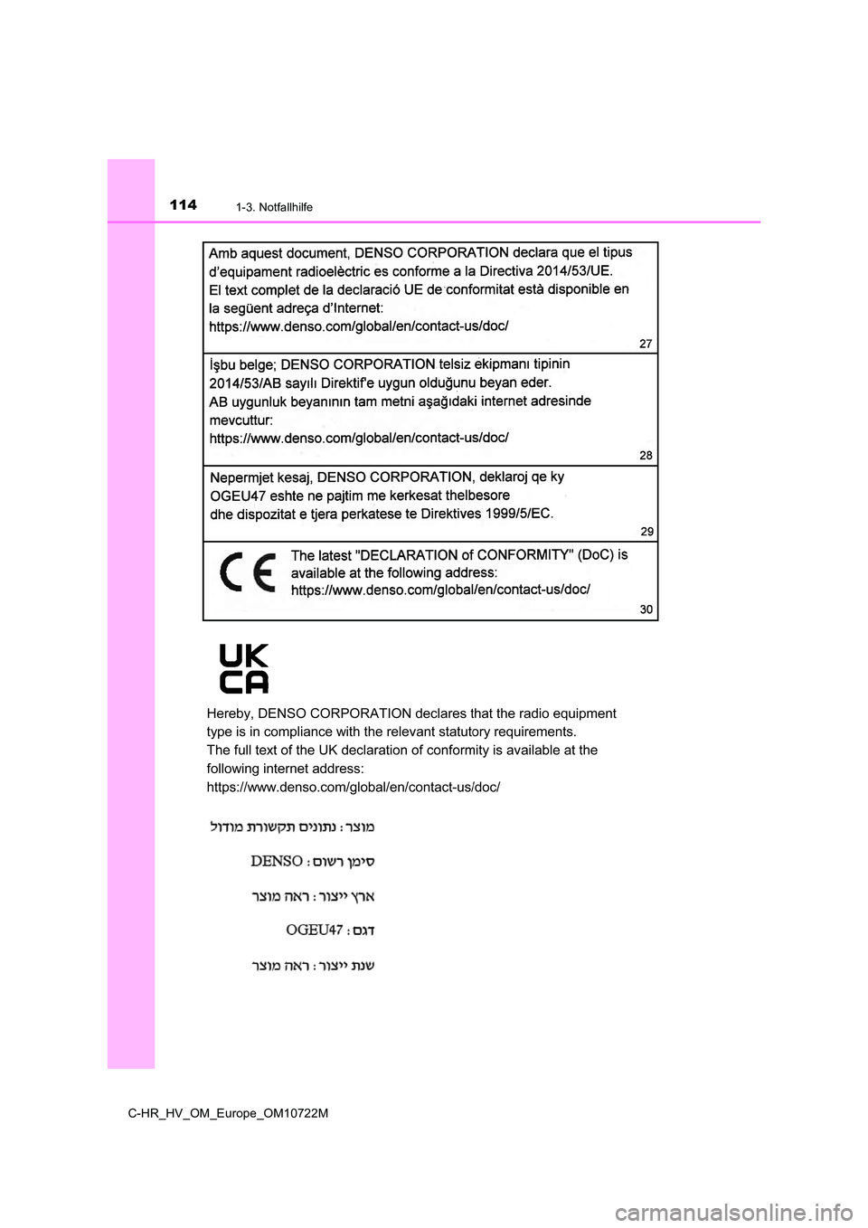 TOYOTA C-HR 2022  Betriebsanleitungen (in German) 1141-3. Notfallhilfe
C-HR_HV_OM_Europe_OM10722M 