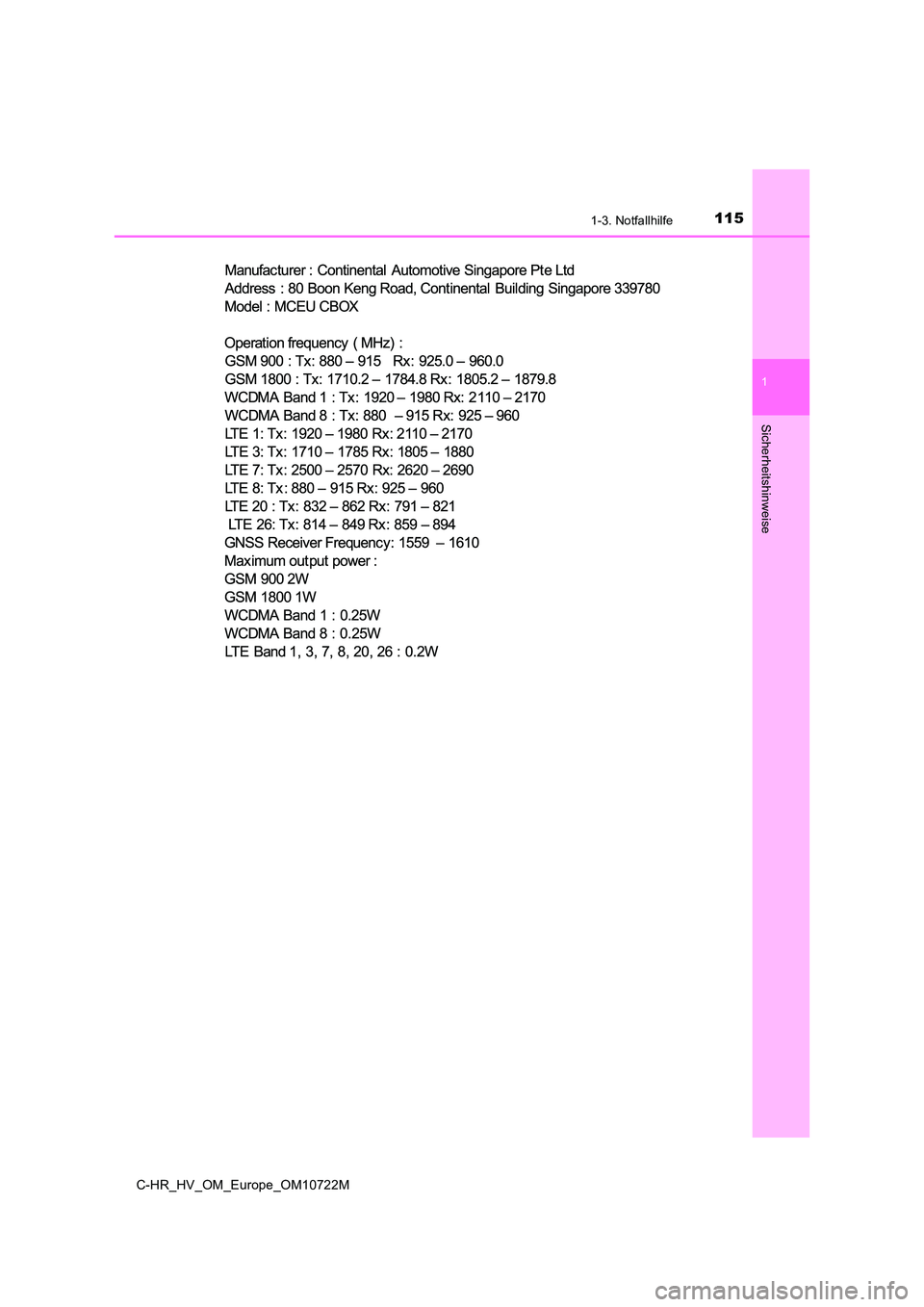 TOYOTA C-HR 2022  Betriebsanleitungen (in German) 1151-3. Notfallhilfe
1
Sicherheitshinweise
C-HR_HV_OM_Europe_OM10722M 