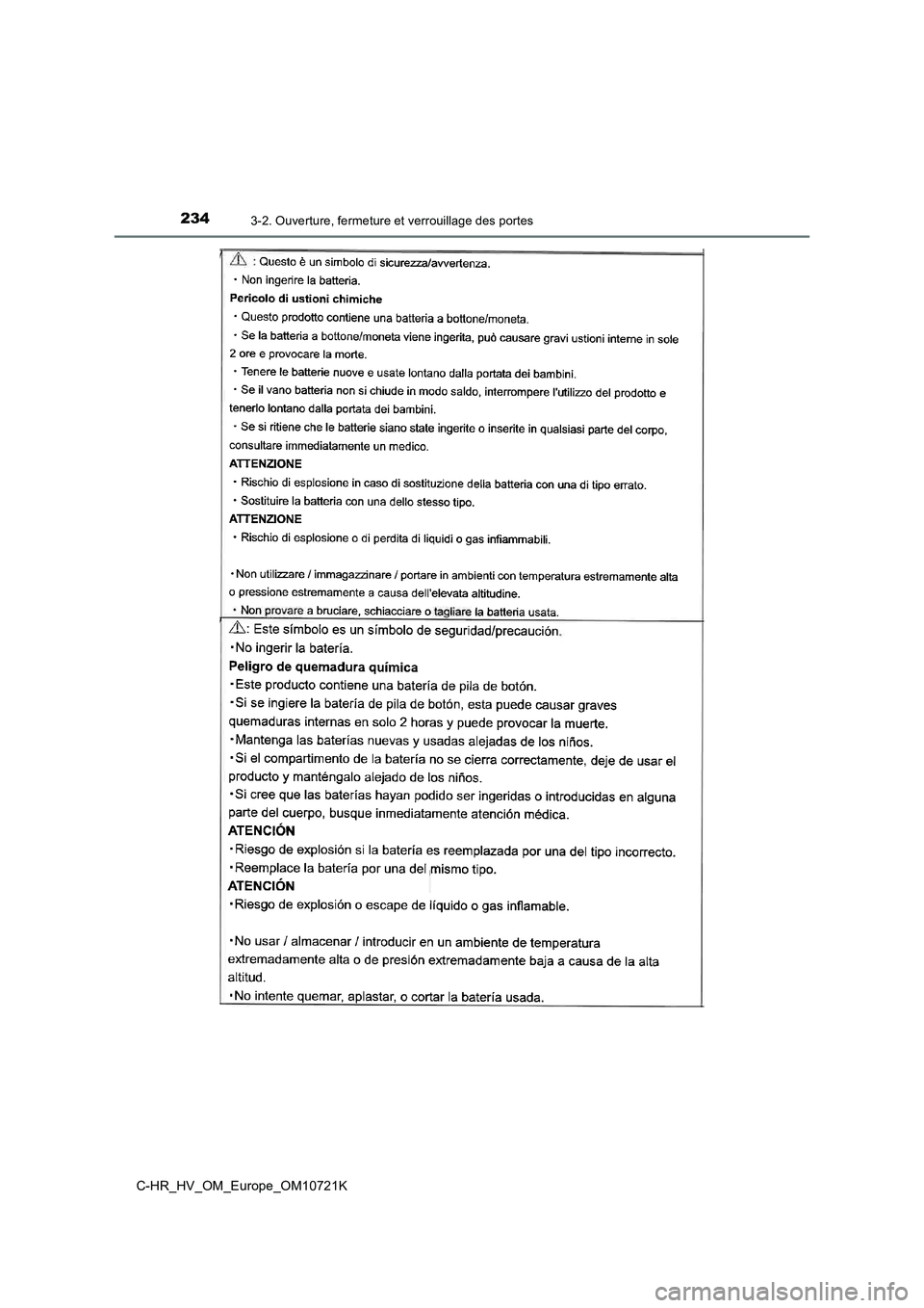 TOYOTA C-HR 2022  Notices Demploi (in French) 2343-2. Ouverture, fermeture et verrouillage des portes
C-HR_HV_OM_Europe_OM10721K 