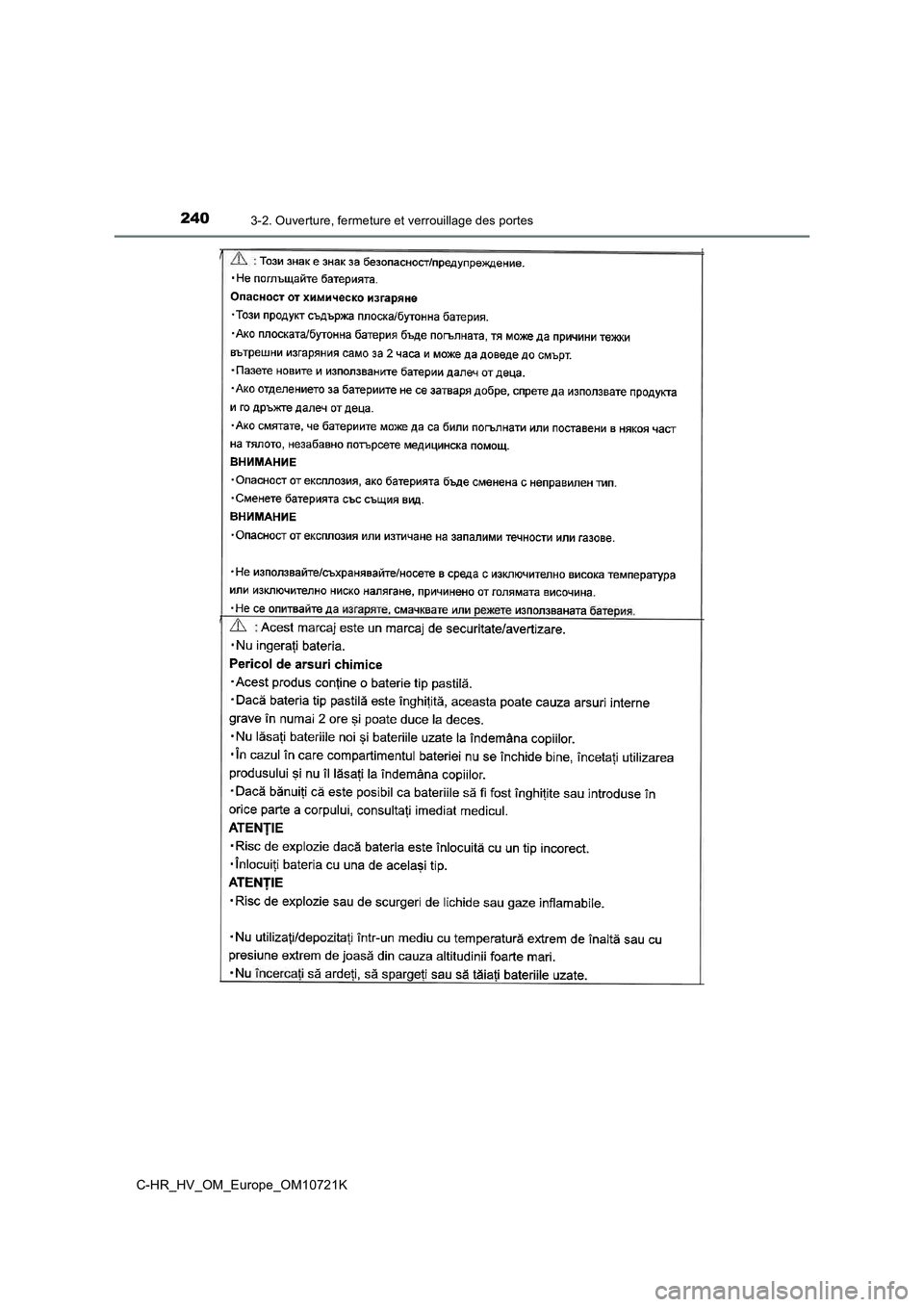 TOYOTA C-HR 2022  Notices Demploi (in French) 2403-2. Ouverture, fermeture et verrouillage des portes
C-HR_HV_OM_Europe_OM10721K 