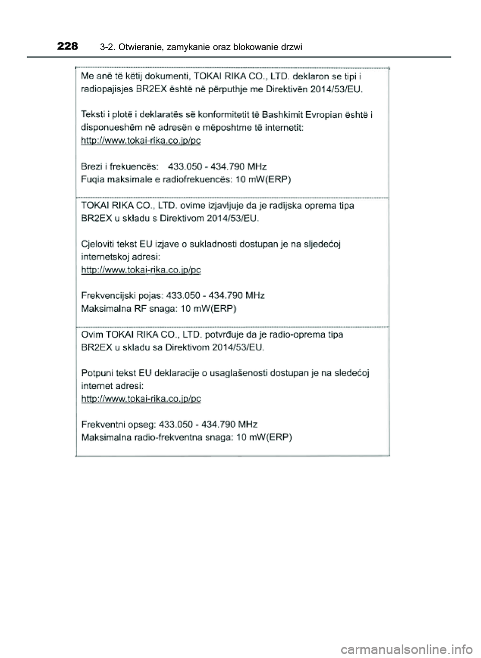 TOYOTA C-HR 2022  Instrukcja obsługi (in Polish) 2283-2. Otwieranie, zamykanie oraz blokowanie drzwi
9 C_HR HV OM10720E  16/3/22  2:50  Page 228 