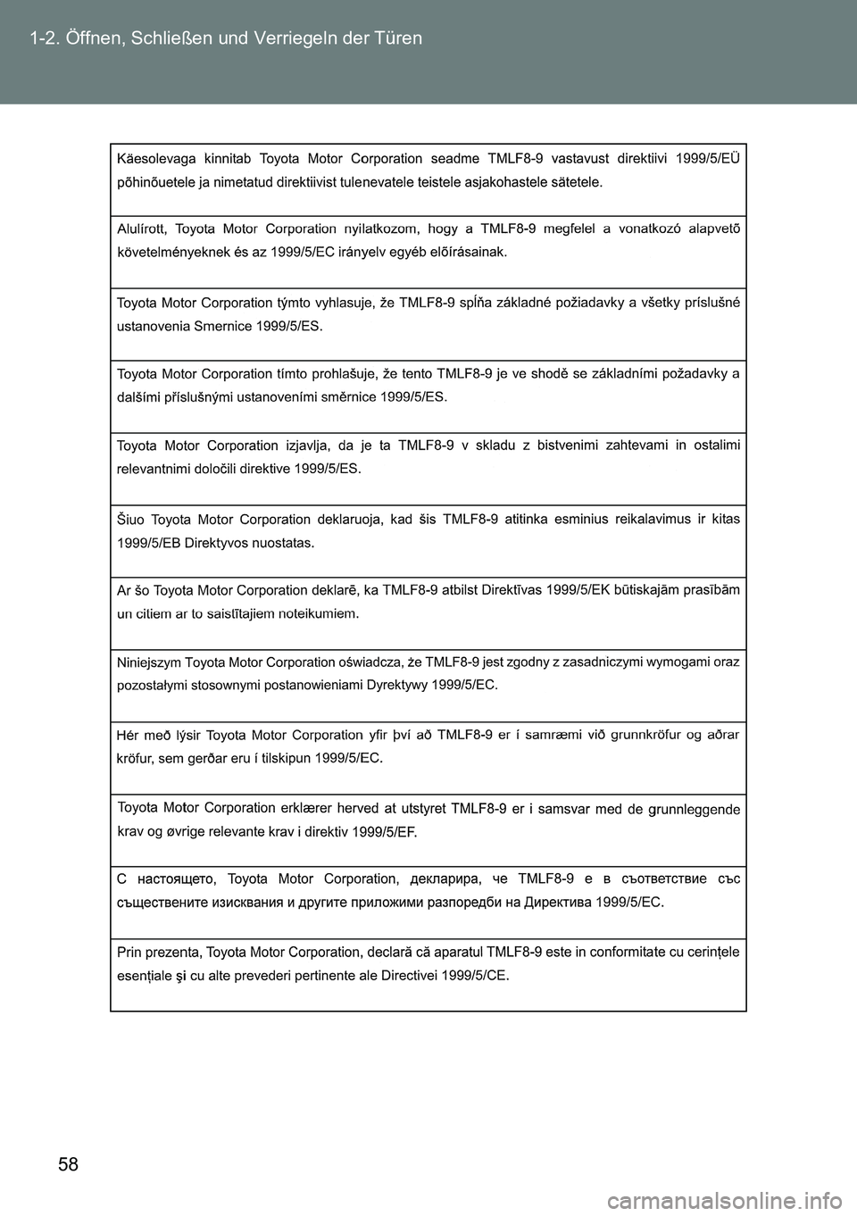 TOYOTA VERSO 2015  Betriebsanleitungen (in German) 58 1-2. Öffnen, Schließen und Verriegeln der Türen 