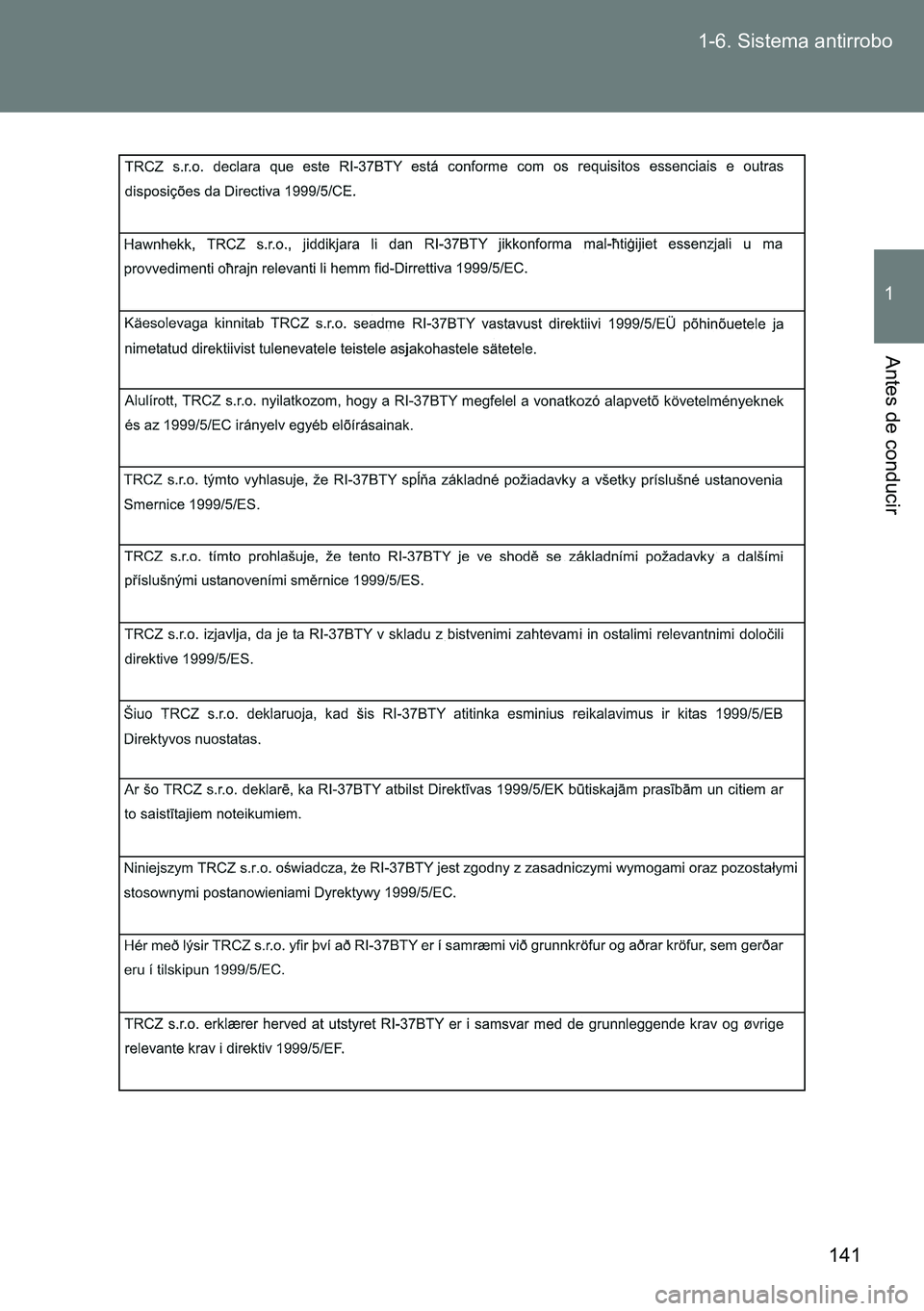 TOYOTA VERSO 2015  Manuale de Empleo (in Spanish) 141 1-6. Sistema antirrobo
1
Antes de conducir 