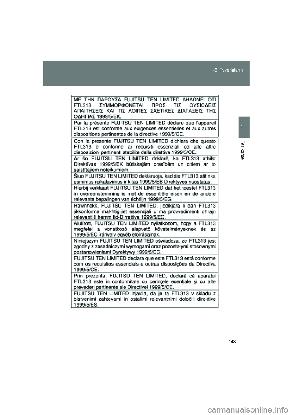 TOYOTA VERSO 2015  Brugsanvisning (in Danish) 143
1-6. Tyverialarm
1
Før kørsel
OM64574DK
OM64574DK.book  Page 143  Friday, February 20, 2015  2:31 PM 