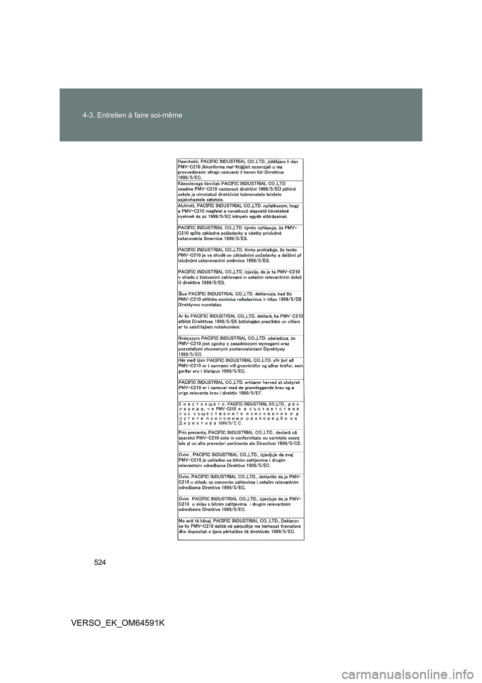 TOYOTA VERSO 2016  Notices Demploi (in French) 524 
4-3. Entretien à faire soi-même
VERSO_EK_OM64591K 