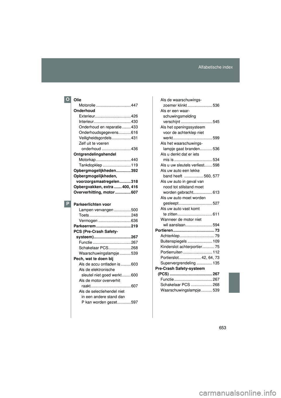 TOYOTA VERSO 2016  Instructieboekje (in Dutch) 653
Alfabetische index
VERSO_EE_OM64590E
Olie
Motorolie ............................... 447
Onderhoud Exterieur................................ 426
Interieur ................................. 430
Onde