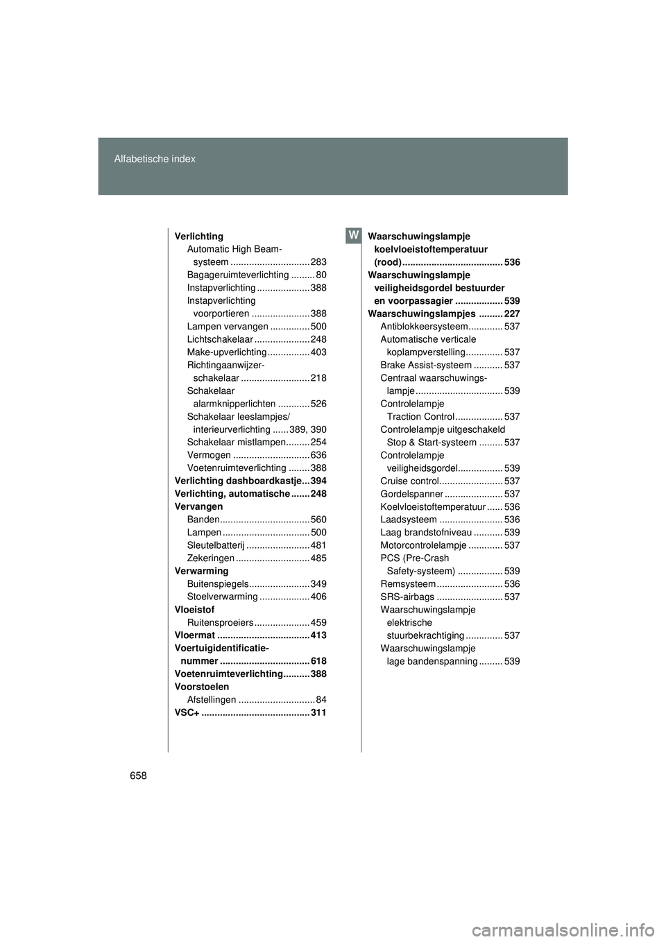 TOYOTA VERSO 2016  Instructieboekje (in Dutch) 658
Alfabetische index
VERSO_EE_OM64590E
Verlichting
Automatic High Beam-
systeem ........ ...................... 283
Bagageruimteverlichting ......... 80
Instapverlichting .................... 388
In