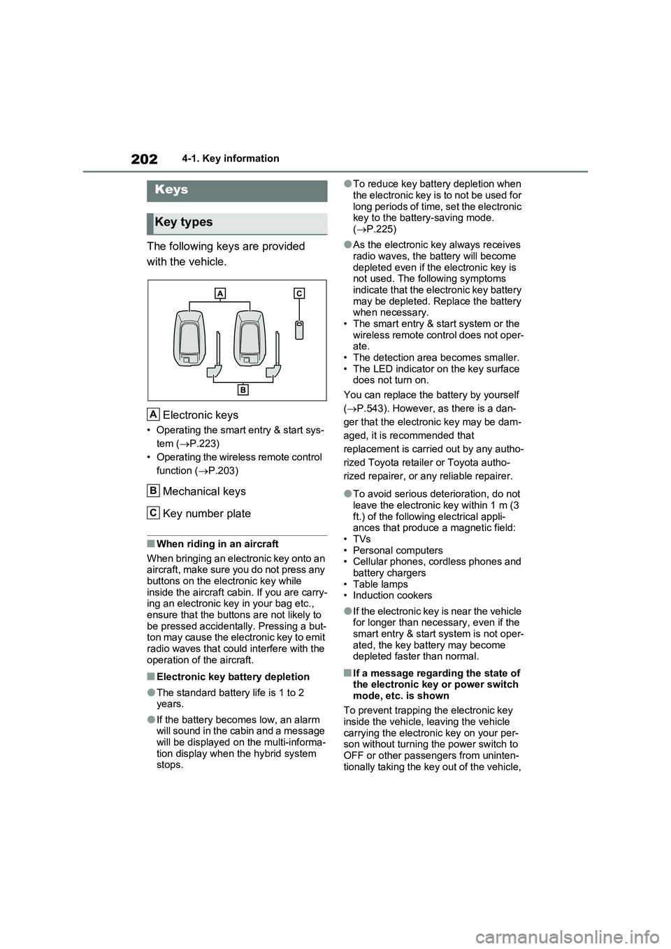 TOYOTA VERSO S 2011 Owners Manual 2024-1. Key information
4-1.Key info rmation
The following keys are provided
with the vehicle.
Electronic keys
• Operating the smart entry & start sys-
tem ( P.223)
• Operating the wireles TOYOTA VERSO S 2011 Owners Manual 2024-1. Key information
4-1.Key info rmation
The following keys are provided
with the vehicle.
Electronic keys
• Operating the smart entry & start sys-
tem ( P.223)
• Operating the wireles