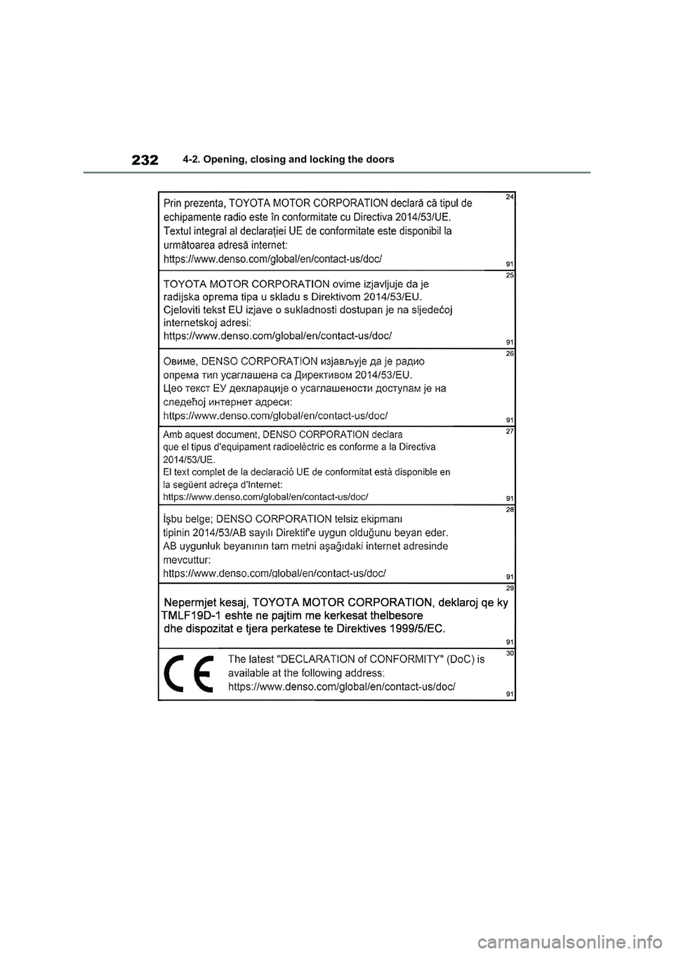 TOYOTA VERSO S 2011  Owners Manual 2324-2. Opening, closing and locking the doors 