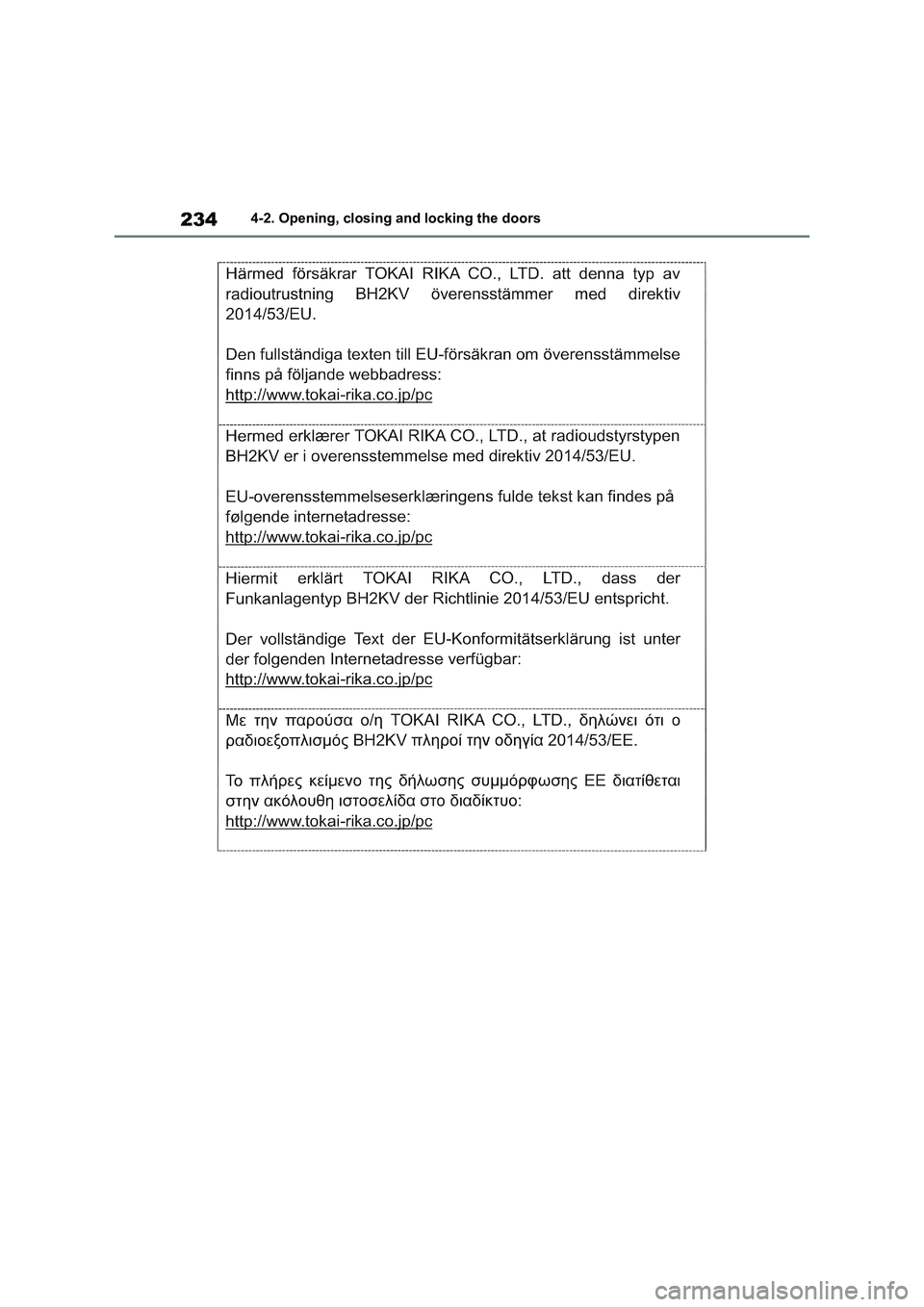 TOYOTA VERSO S 2011  Owners Manual 2344-2. Opening, closing and locking the doors 
