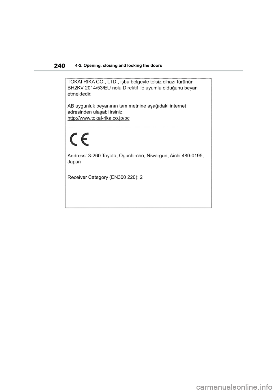 TOYOTA VERSO S 2011  Owners Manual 2404-2. Opening, closing and locking the doors 