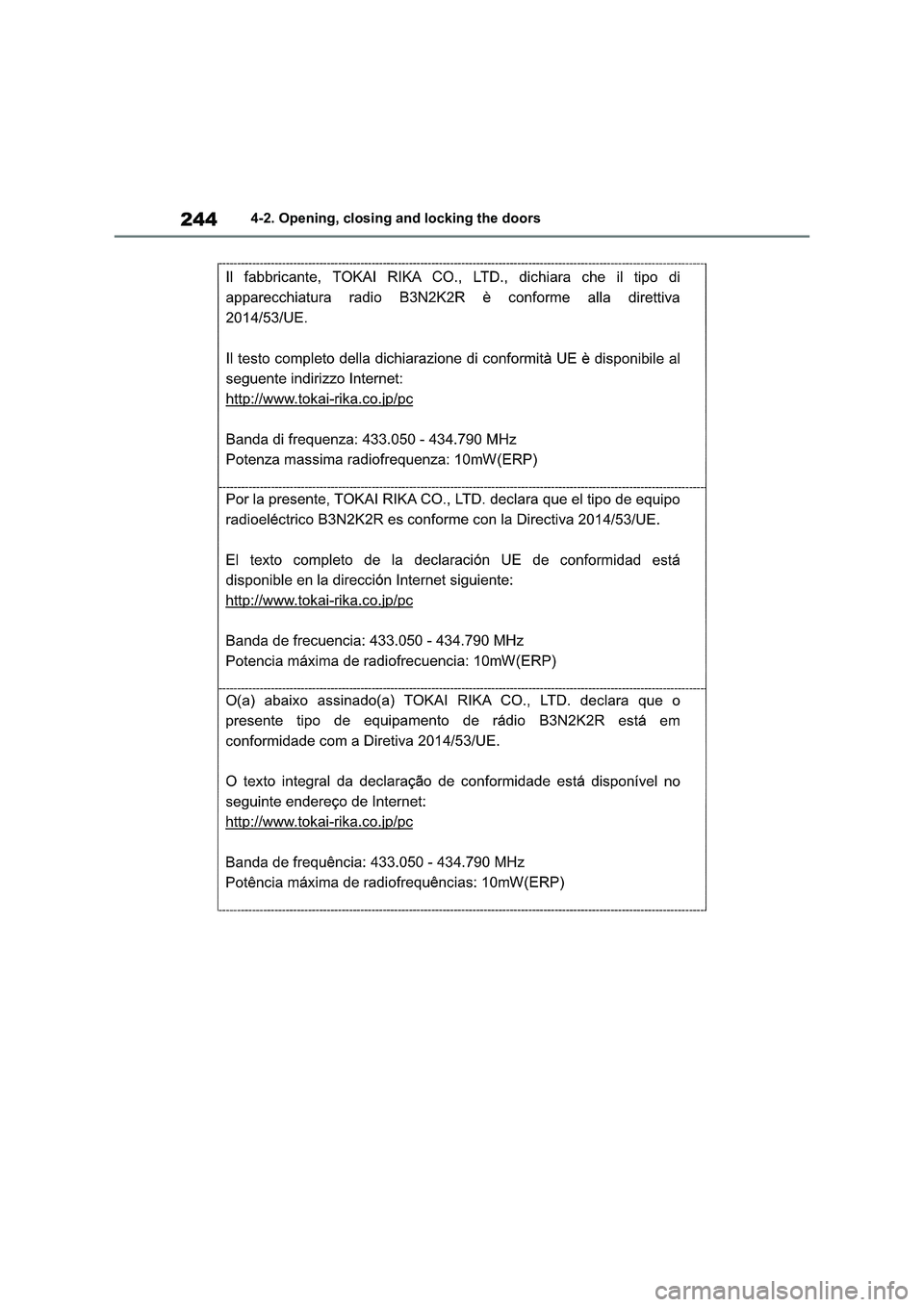 TOYOTA VERSO S 2011  Owners Manual 2444-2. Opening, closing and locking the doors 