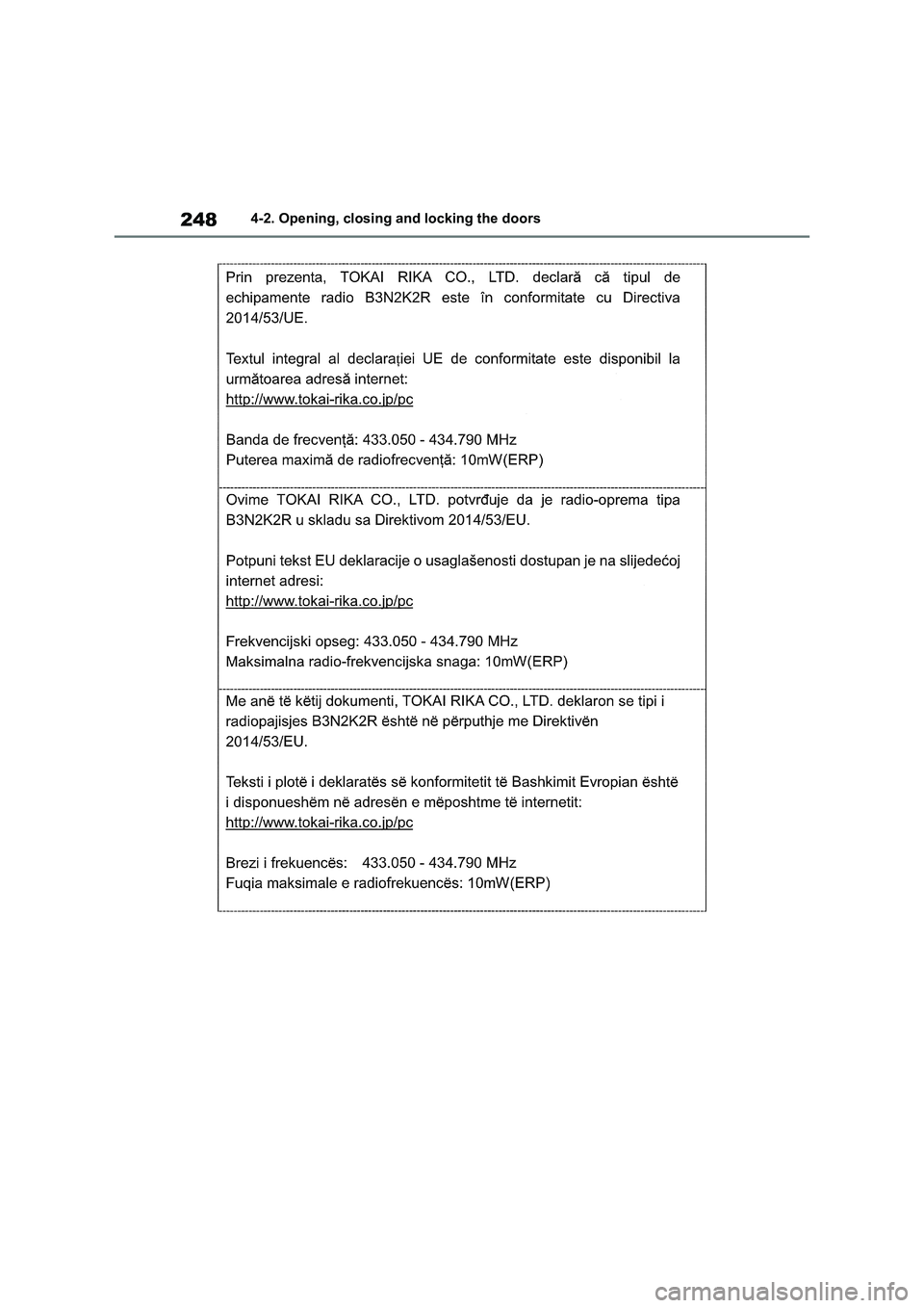 TOYOTA VERSO S 2011  Owners Manual 2484-2. Opening, closing and locking the doors 