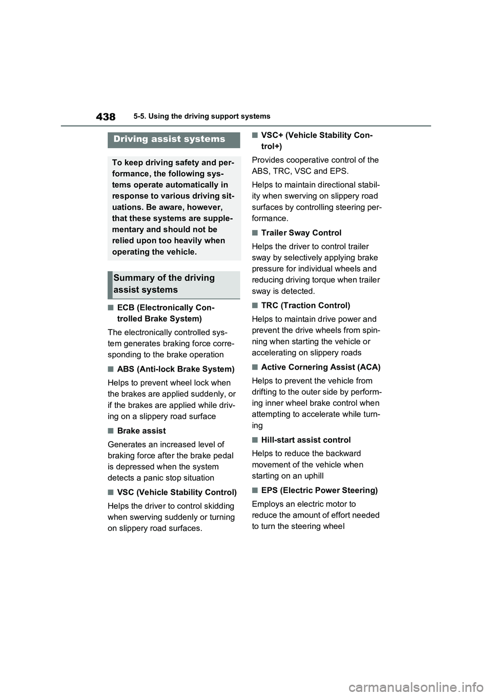TOYOTA VERSO S 2011 Owners Manual 4385-5. Using the driving support systems
■ECB (Electronically Con-
trolled Brake System)
The electronically controlled sys-
tem generates braking force corre-
sponding to the brake operation
■ABS TOYOTA VERSO S 2011 Owners Manual 4385-5. Using the driving support systems
■ECB (Electronically Con-
trolled Brake System)
The electronically controlled sys-
tem generates braking force corre-
sponding to the brake operation
■ABS