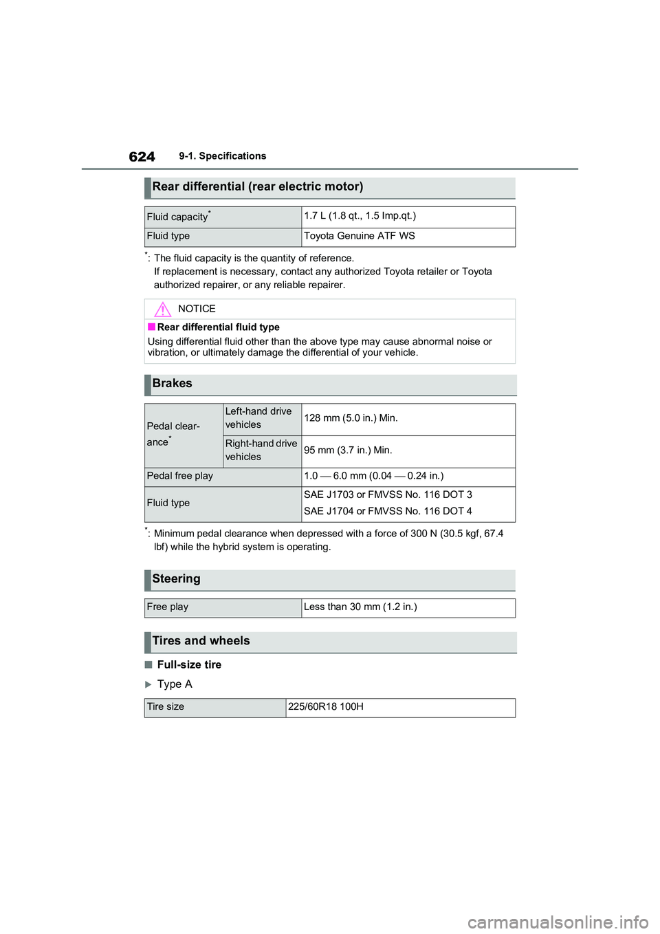 TOYOTA VERSO S 2011  Owners Manual 6249-1. Specifications
*: The fluid capacity is the quantity of reference. 
If replacement is necessary, contact any authorized Toyota retailer or Toyota 
authorized repairer, or any reliable repairer