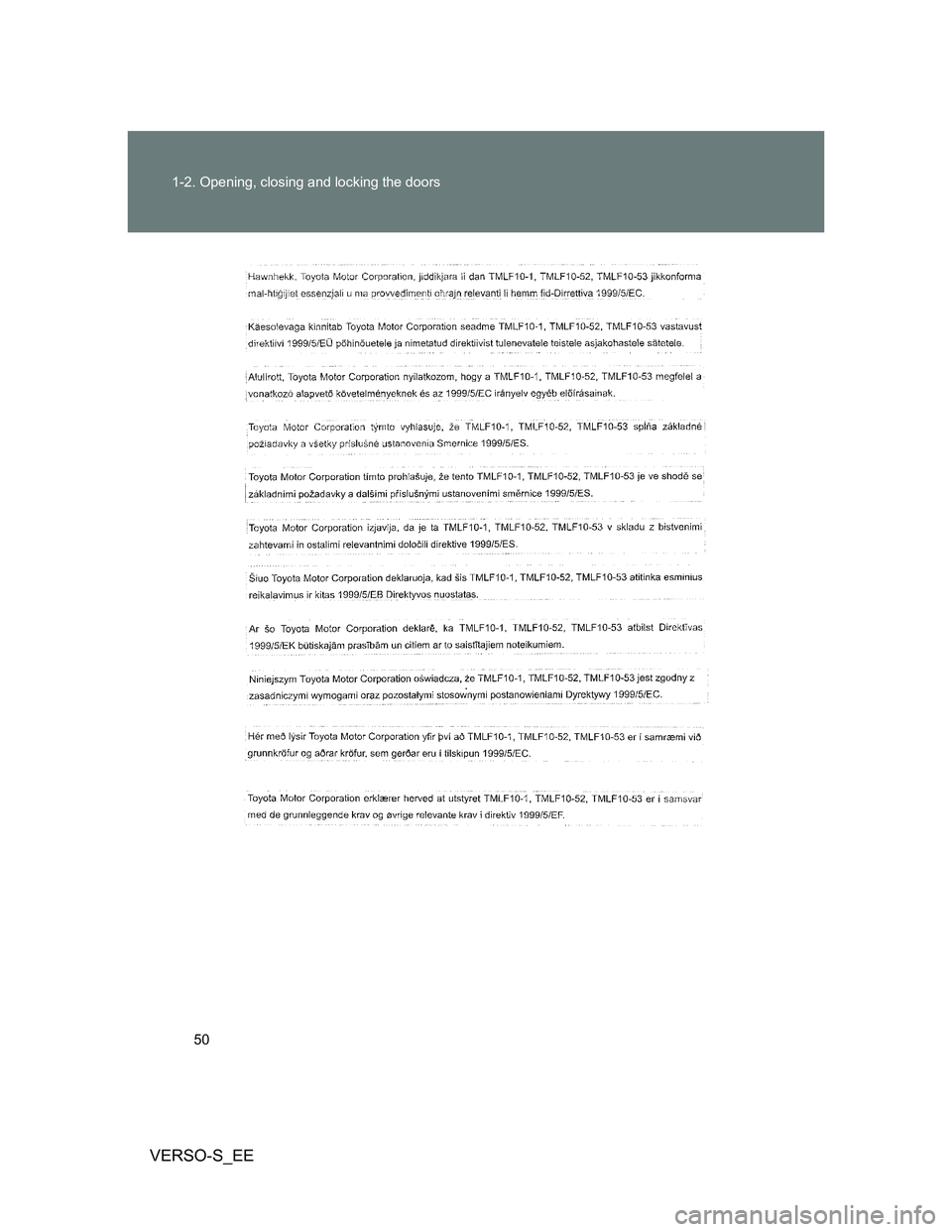 TOYOTA VERSO S 2014  Owners Manual 50 1-2. Opening, closing and locking the doors
VERSO-S_EE 