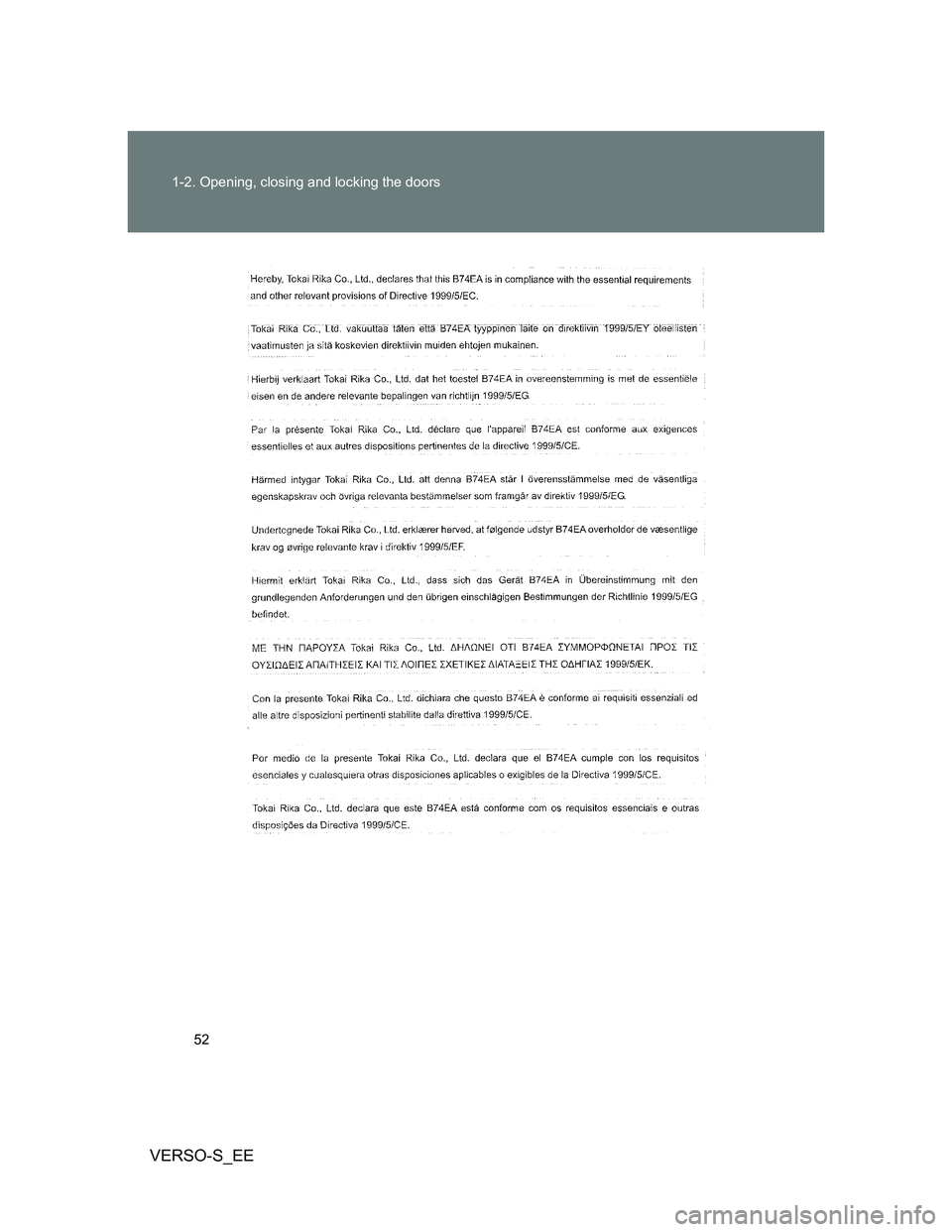 TOYOTA VERSO S 2014  Owners Manual 52 1-2. Opening, closing and locking the doors
VERSO-S_EE 