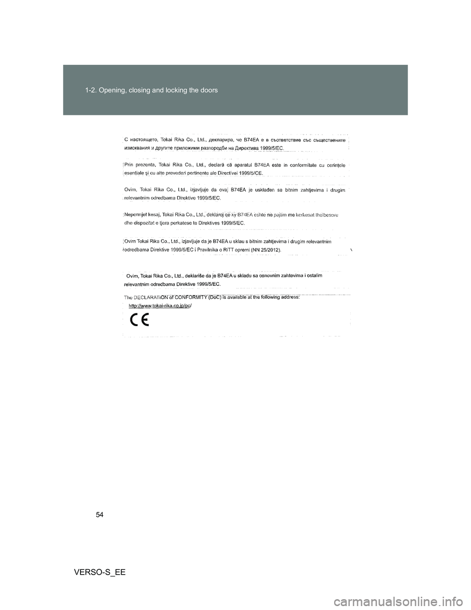 TOYOTA VERSO S 2014  Owners Manual 54 1-2. Opening, closing and locking the doors
VERSO-S_EE 